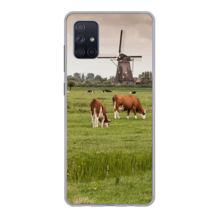MuchoWow Handyhülle Kühe - Mühle - Niederlande Phone Case Handyhülle Samsung Galaxy A71 Silikon Schutzhülle