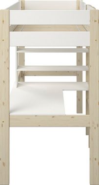 Lüttenhütt Hochbett Stockbett "ROBIN " zertifiziertes Massivholz mit Schreibtisch und Regalen