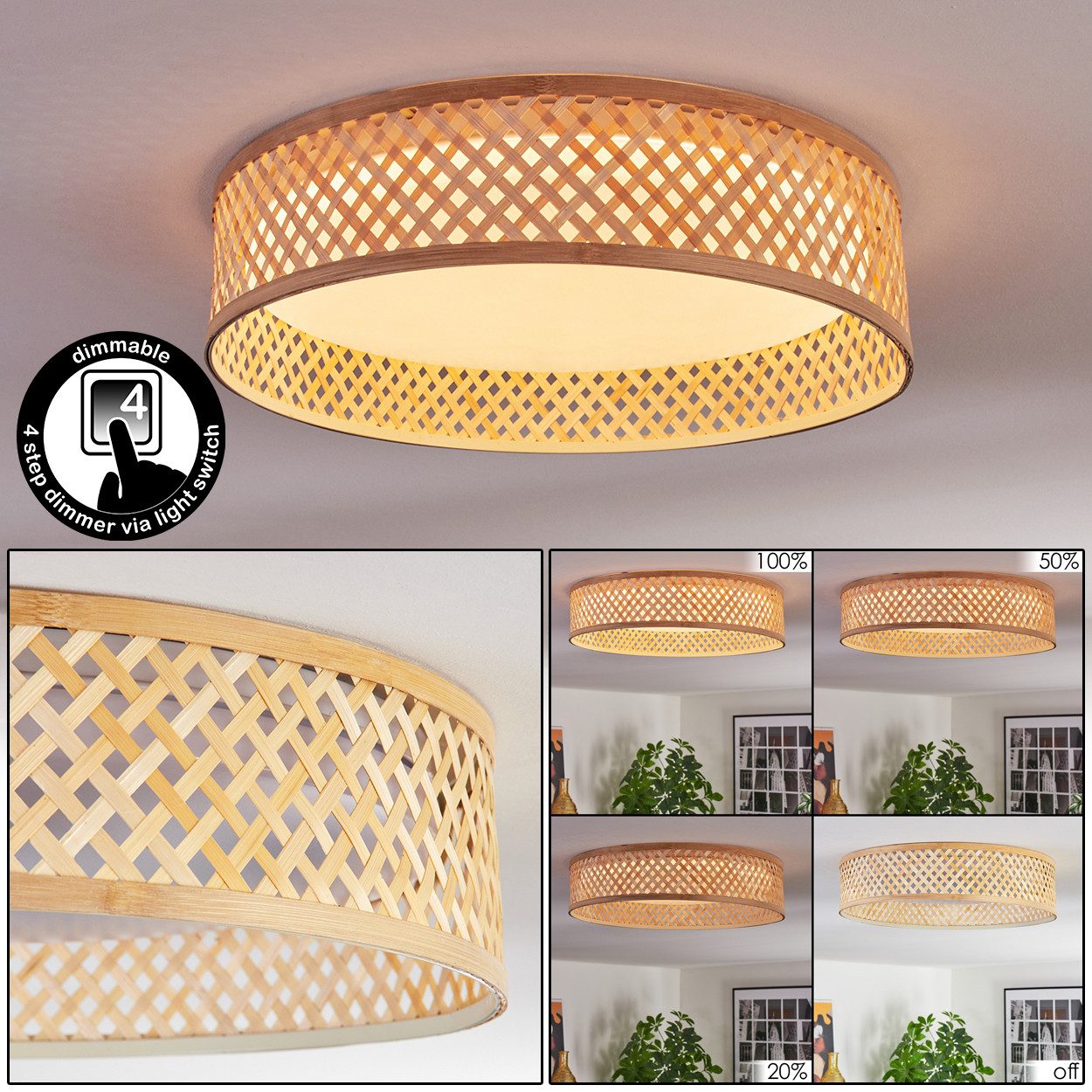 hofstein Deckenleuchte Deckenlampe aus Metall/Bambus/Kunststoff in günstig online kaufen