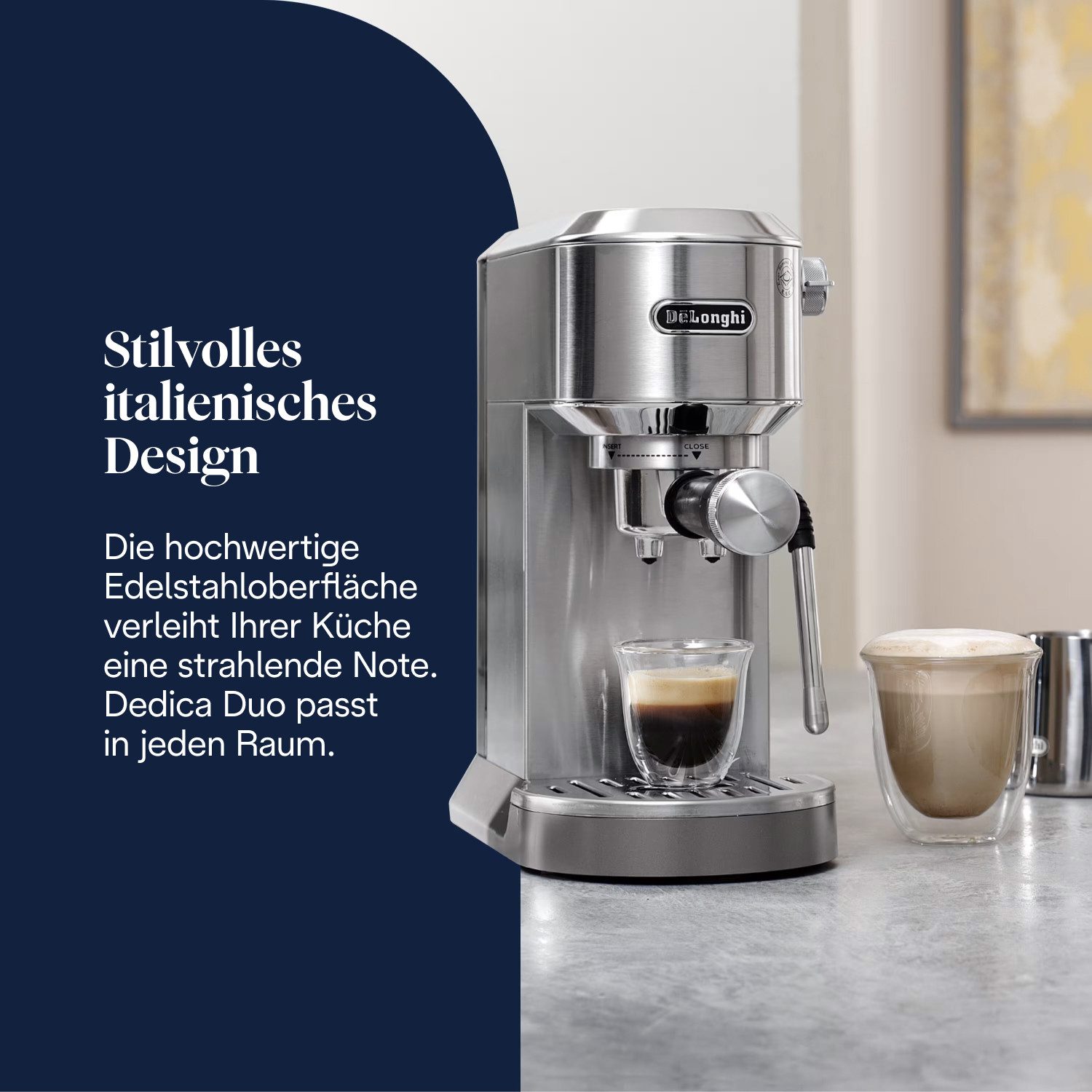 De'Longhi Espressomaschine Dedica Duo EC890.M - Espresso & Cold Brew, 15 Bar, Touch-Buttons, Cold Brew in unter 5 Minuten, 15 cm breit, 1,1L, inkl. Milchschaumdüse