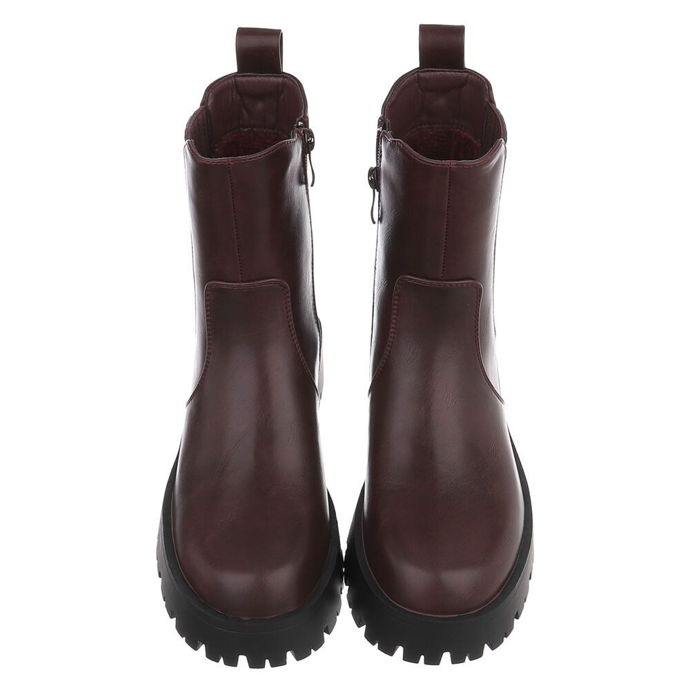 Ital-Design Damen Chelsea-Boot mit Profilsohle und Blockabsatz Plateaustiefelette (92355194) Blockabsatz Stiefeletten in Weinrot – Bild 4 von 5