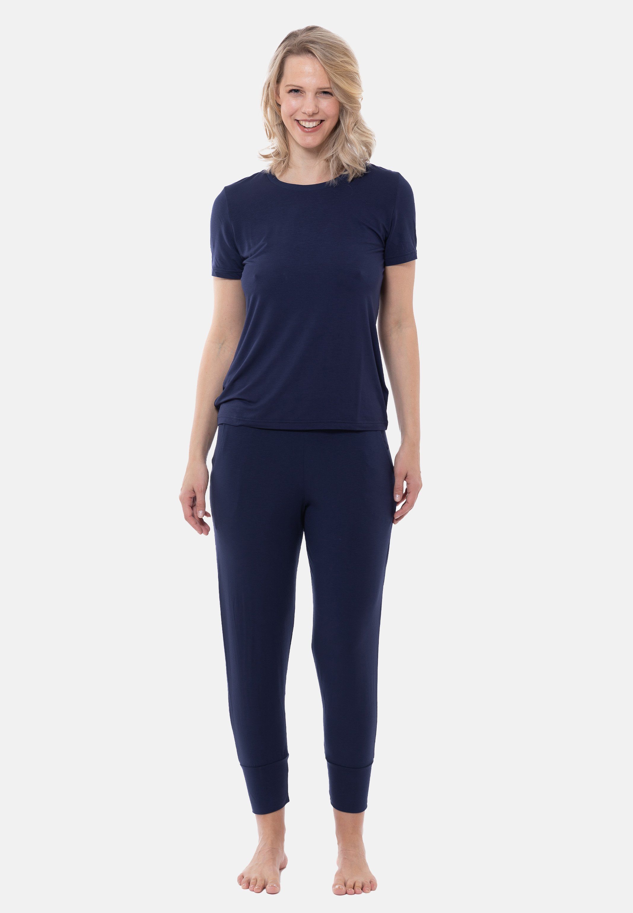 Mey Pyjama Sleepy & Easy (Set, 2 tlg) Schlafanzug - Lounge T-Shirt und 7/8 Yoga-Hose im Set True blue