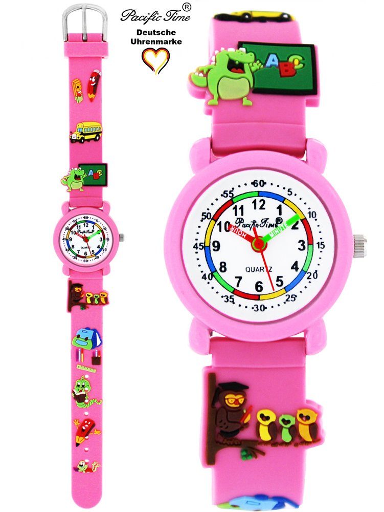 Pacific Time Quarzuhr Kinder Armbanduhr Lernuhr Mädchen Schule Bücherwurm  Schultasche rosa 86283, niedliche 3D Schulmotive auf dem Armband -  Kostenloser Versand