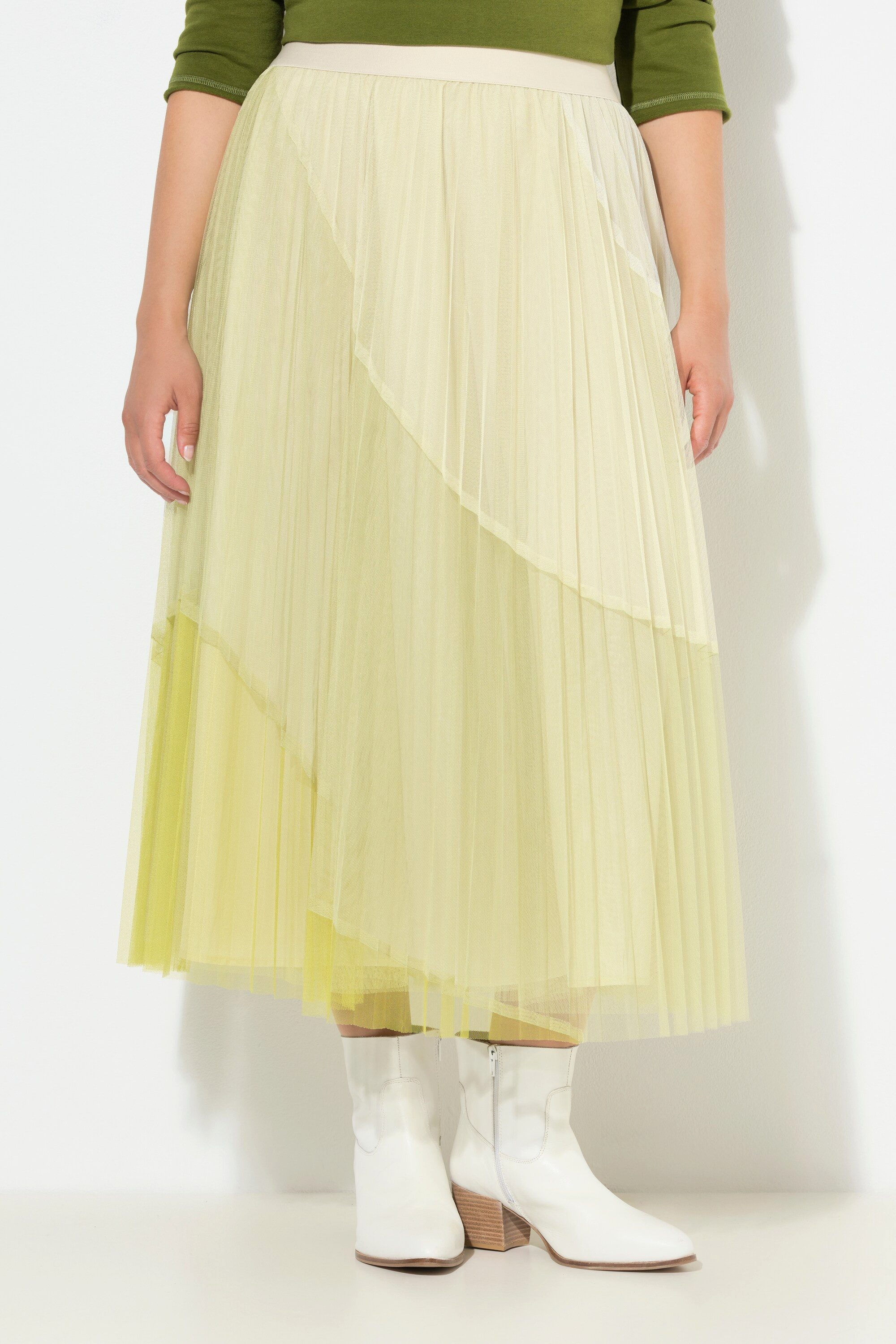 Ulla Popken Midirock Tüll-Midirock Colorblocking A-Linie Elastikbund