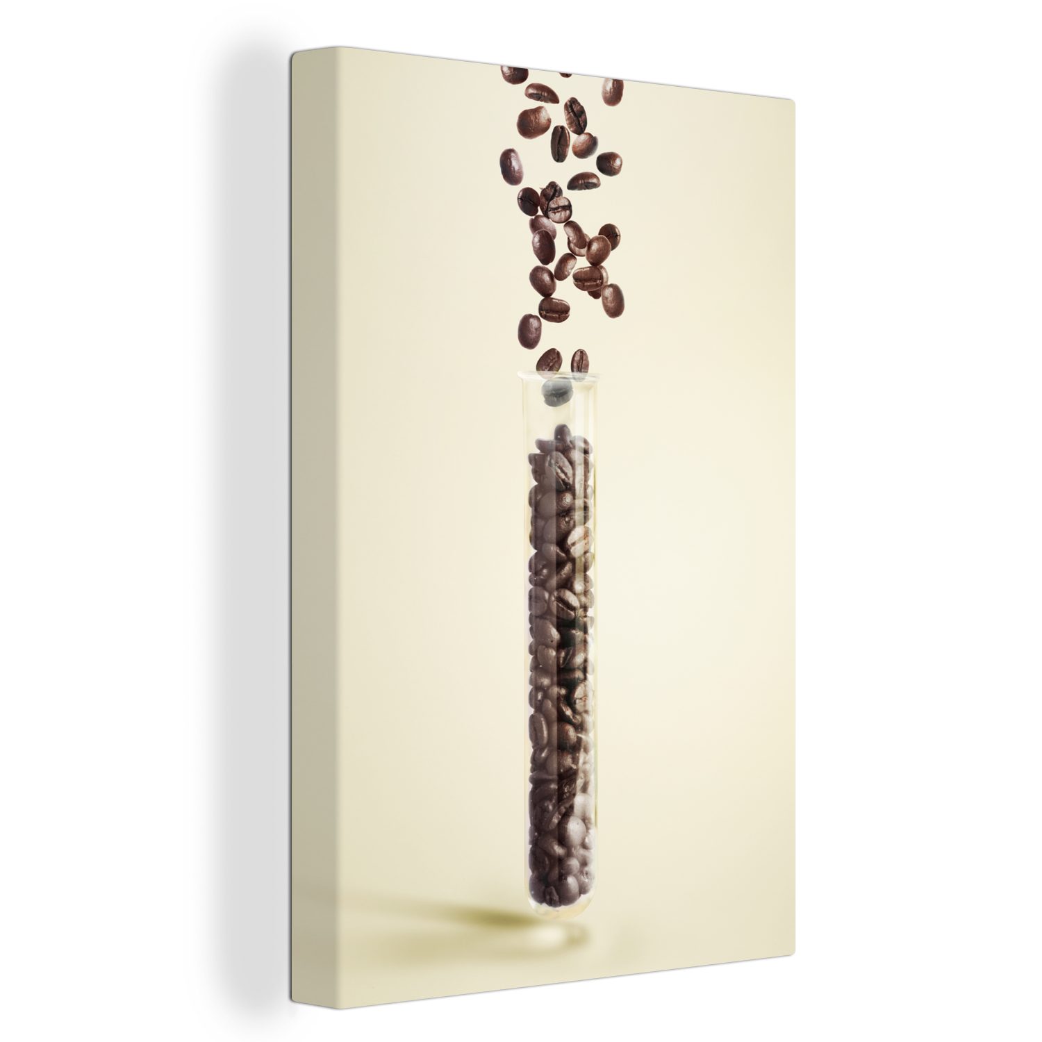 OneMillionCanvasses® Leinwandbild Fallende Kaffeebohnen in einer Röhre, (1 St), Leinwandbild fertig bespannt inkl. Zackenaufhänger, Gemälde, 20x30 cm