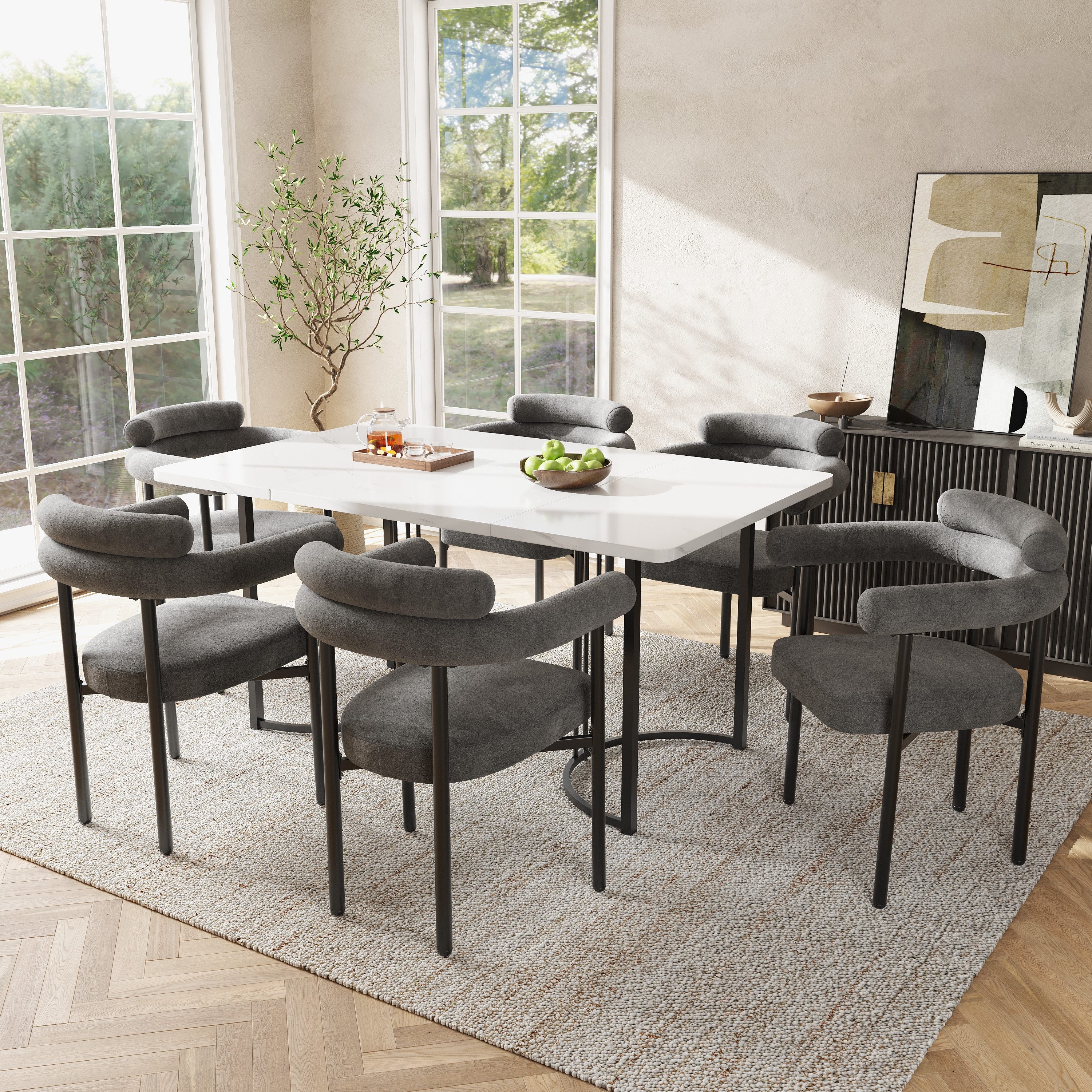 OKWISH Essgruppe Esstisch mit 6 Stühlen, günstig online kaufen