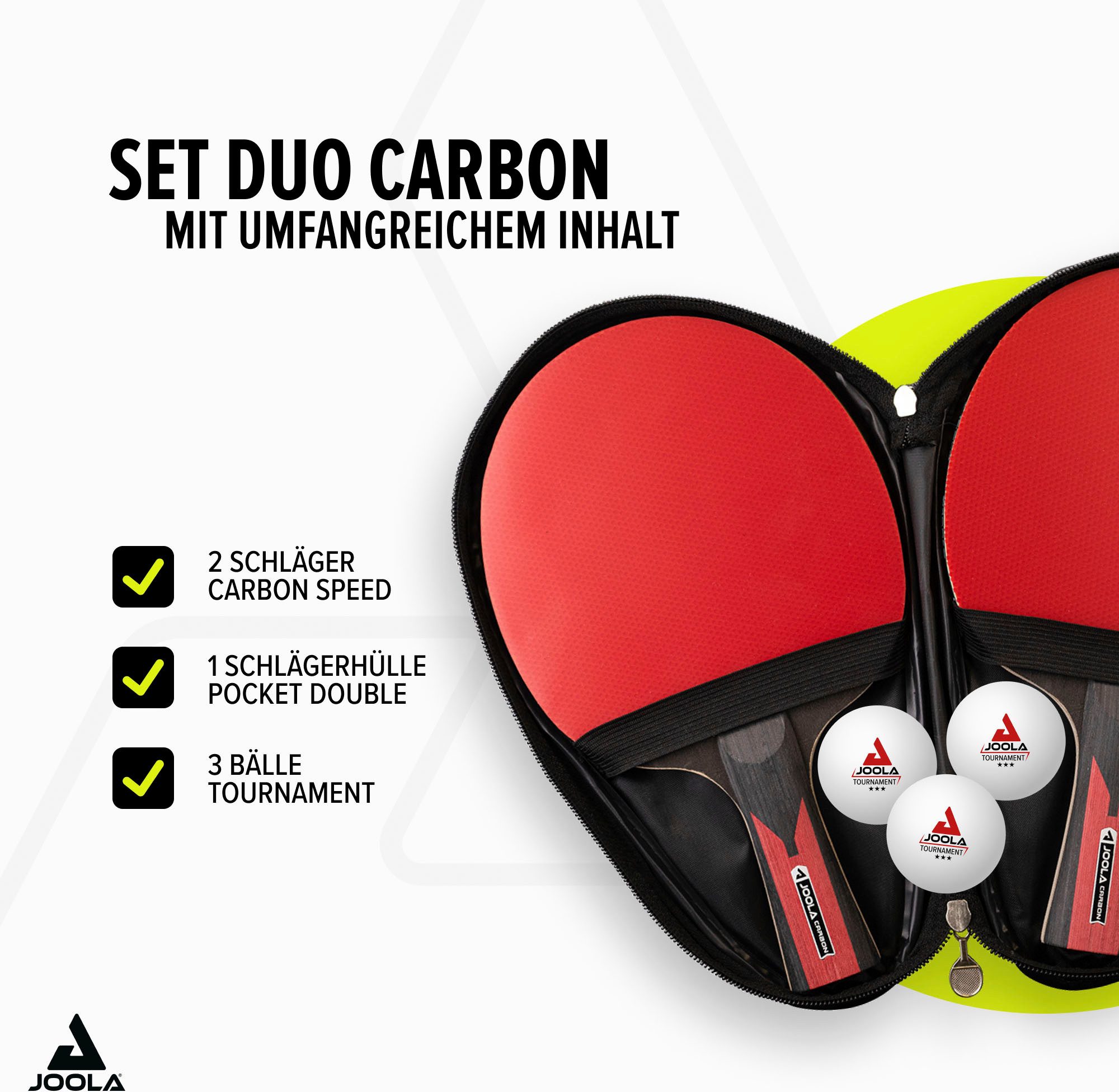 Joola Tischtennisschläger TT-Set Duo Carbon (Set, mit Schlägerhülle, mit Bällen)