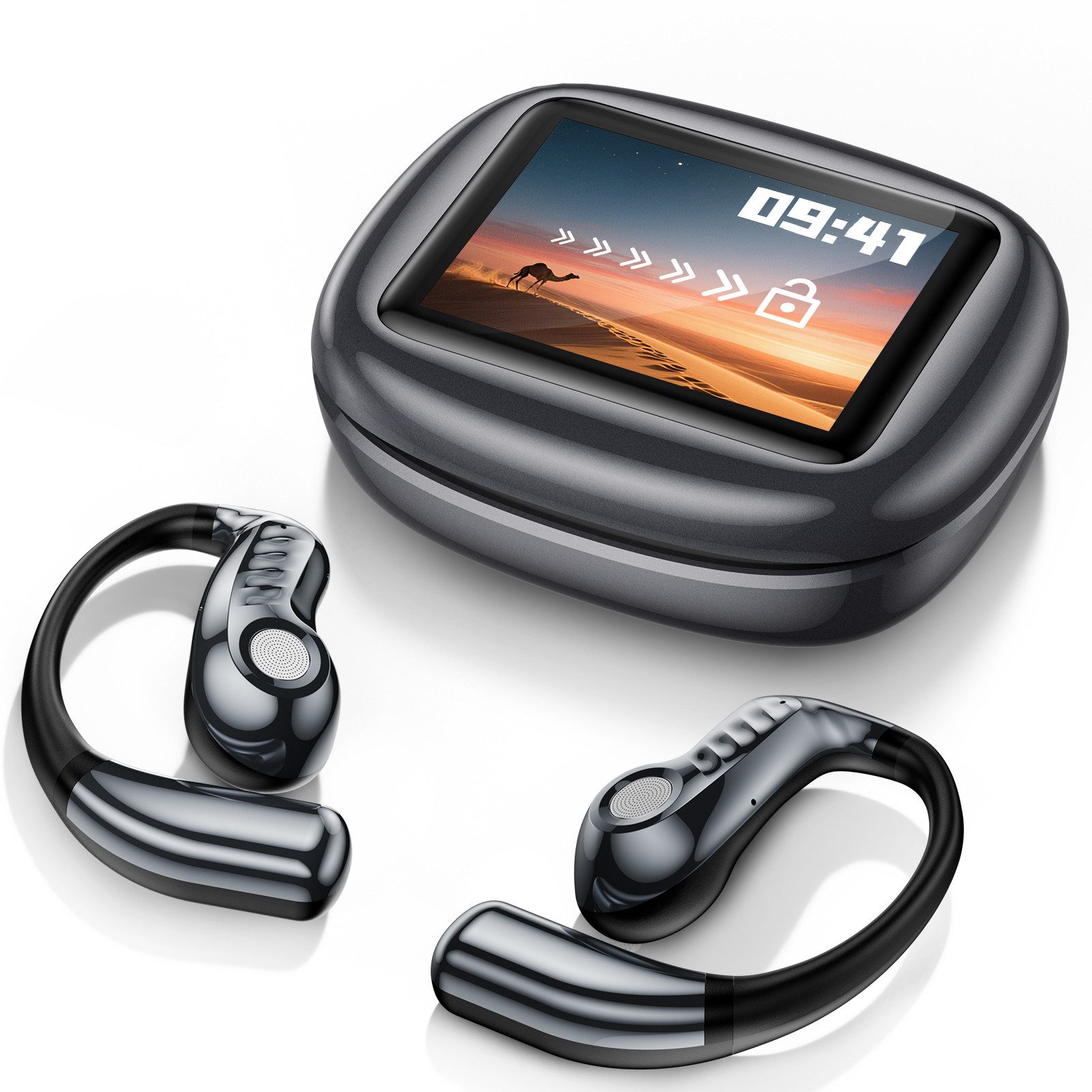 SANAG 2025 Neue Bluetooth Kopfhörer mit 2,42" Touchscreen, Bluetooth 5.4 Open-Ear-Kopfhörer (60 Std Akkulaufzeit, Kopfhörer Kabellos mit Anruffunktion, Sportkopfhörer mit 5 Equalizer-Voreinstellungen, und extrem geringer Latenz von 0,06 Sekunden)