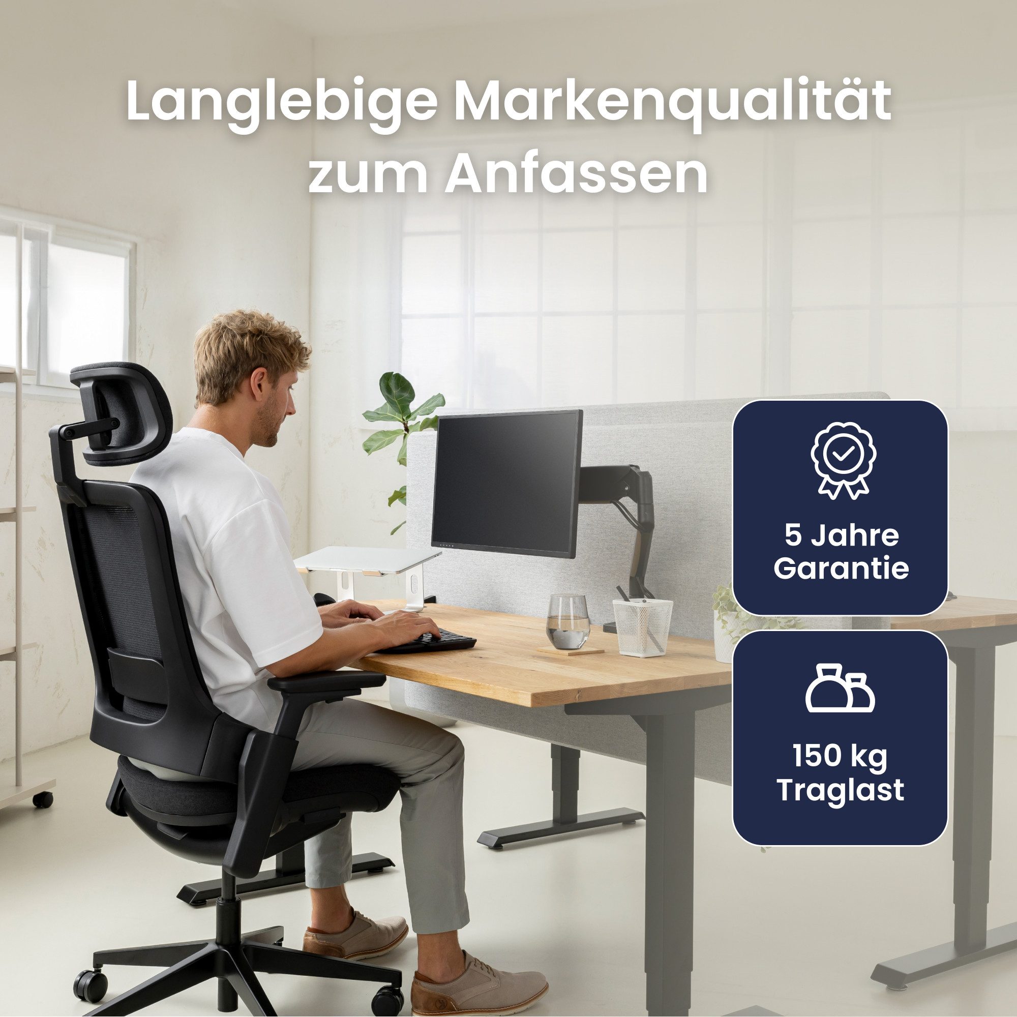 Ergotopia Bürostuhl ergonomischer Schreibtischstuhl NextBack, Drehstuhl mit 3D Armlehnen & verstellbarer Kopfstütze – Bild 3 von 5