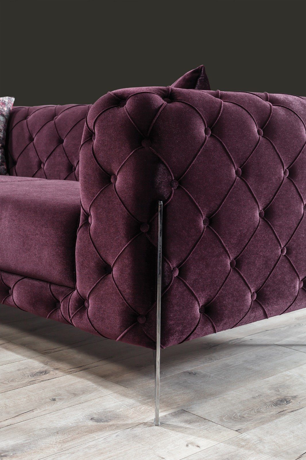 Villa Möbel Sofa Bari, 1 Turkey, Violett in (100% Quality Made 3-Sitzer, Polyester) Luxus-Microfaser Stk