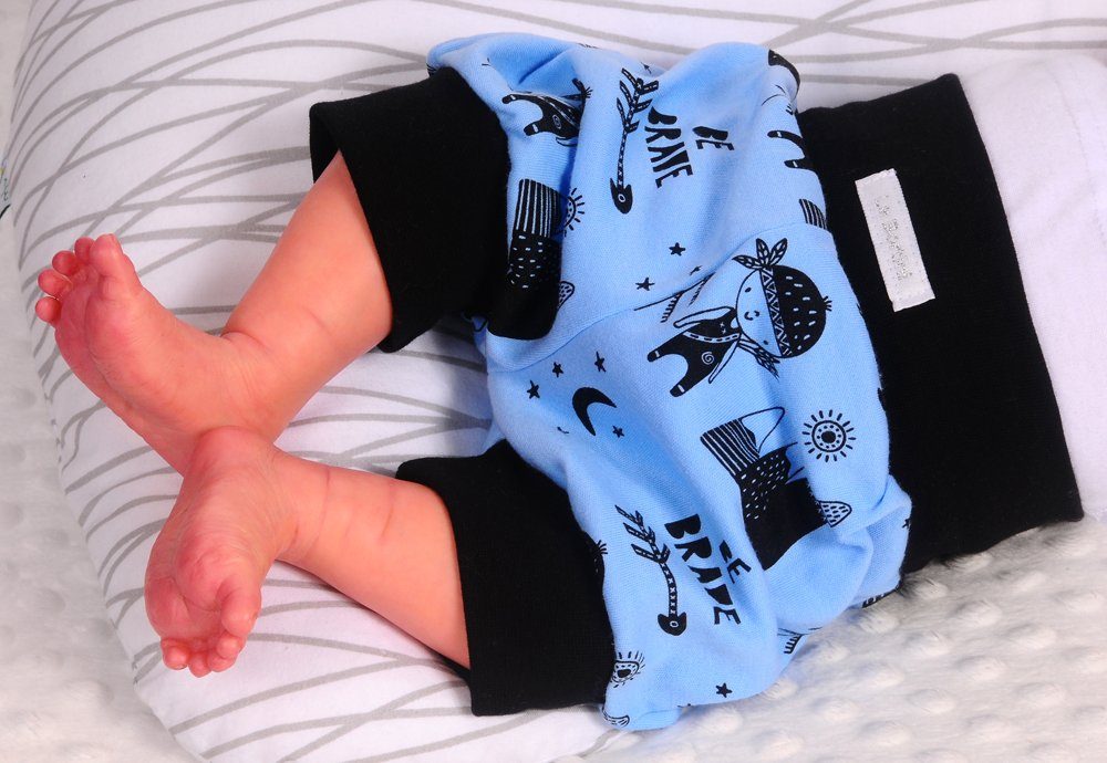 La Bortini Shorts Baby und Kinder Shorts Pumphose in Blau schwarz gemustert aus Baumwolle, elastisch, weich, 44 50 56 62 68 74 80 86 92 98
