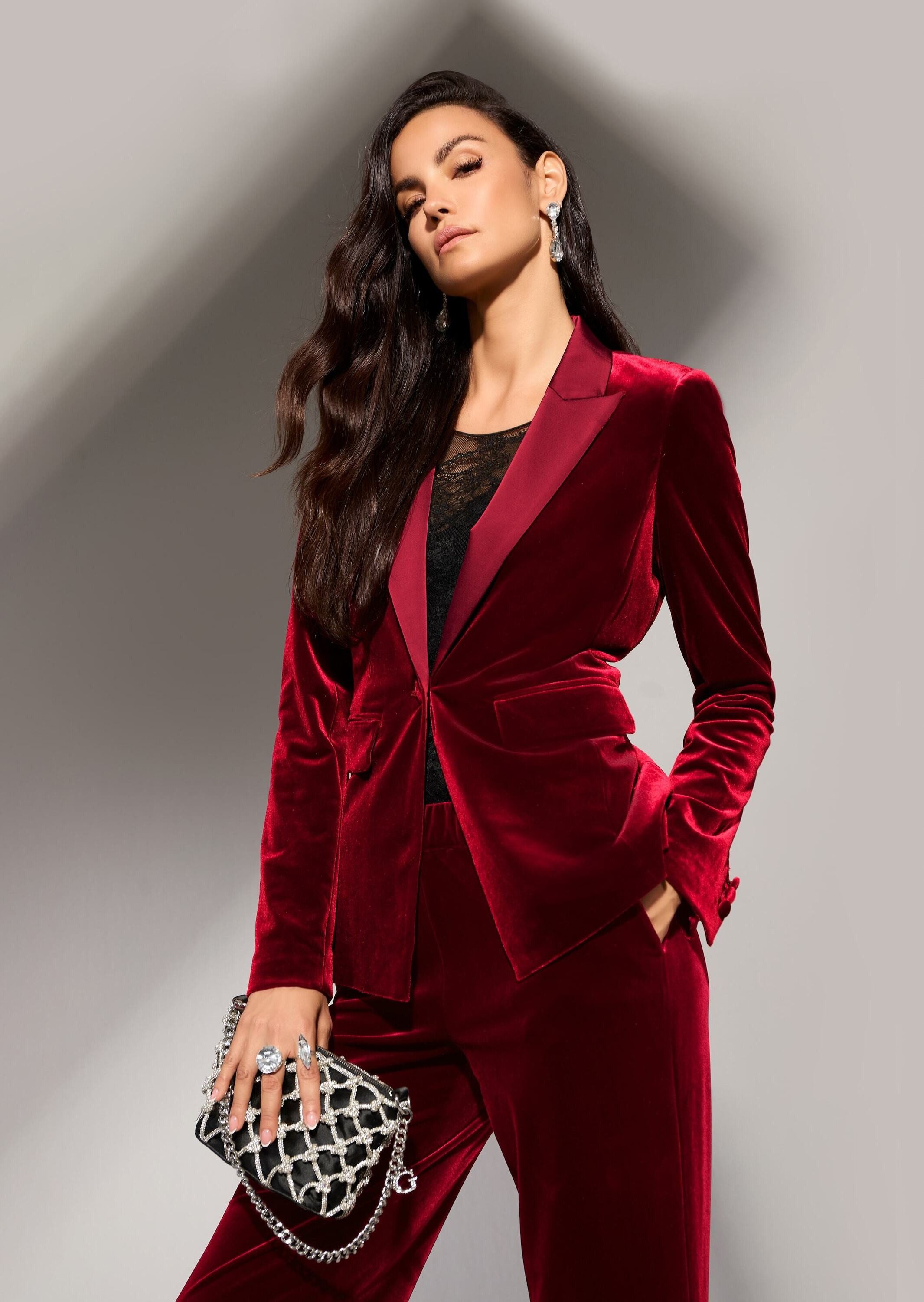 MADELEINE Stoffhose Weite Samthose mit elastischem Bund Elegante Hose aus geschmeidigem Samt mit Komfortbund und Taschen