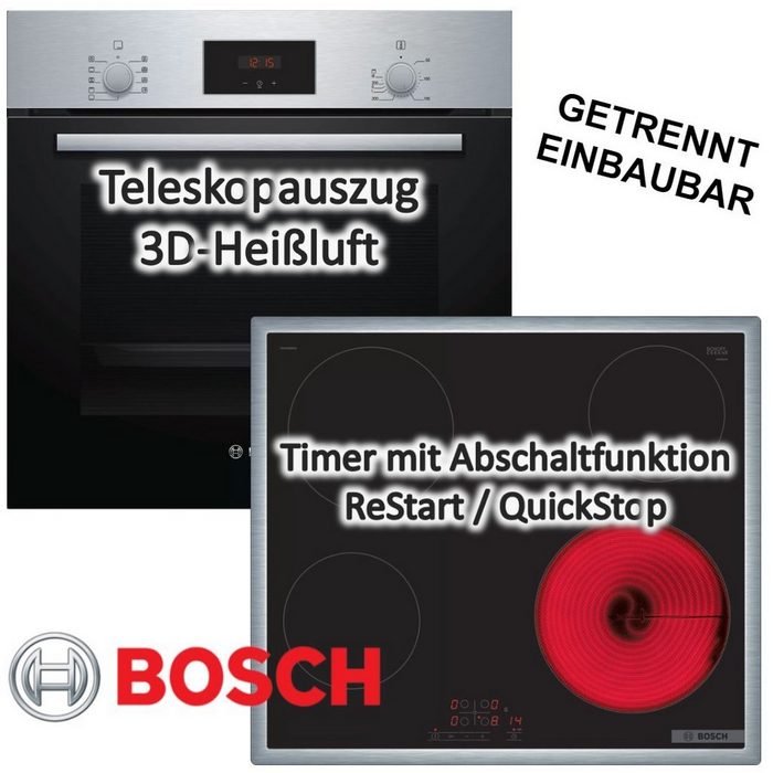 keenberk Elektro-Herd-Set HERDSET Bosch Backofen mit Einbaukochfeld autark 60 cm 2-fach Teleskopauszug NEU