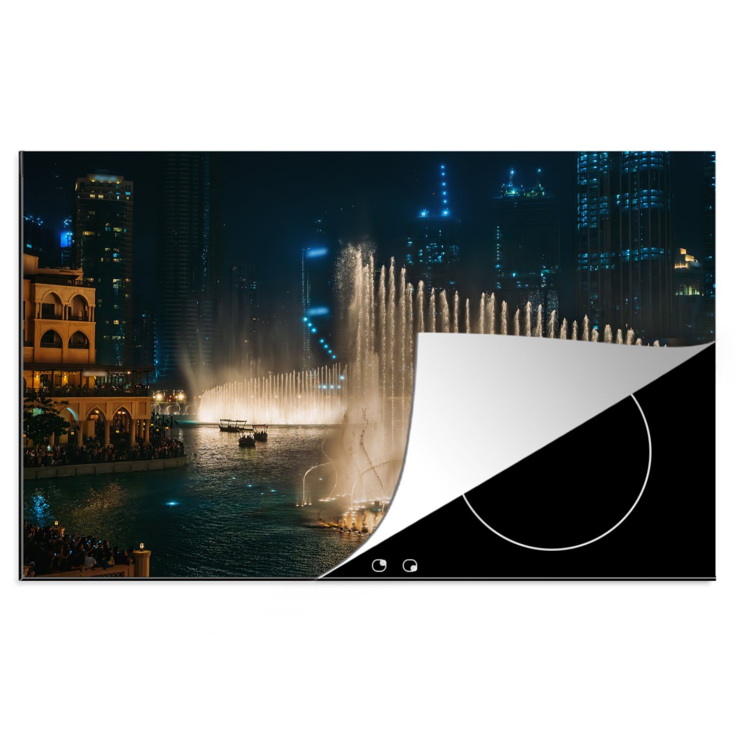 MuchoWow Herdblende-/Abdeckplatte Wunderschöne Springbrunnen in Dubai, Vinyl, (1 tlg), 81x52 cm, Induktionskochfeld Schutz für die küche, Ceranfeldabdeckung