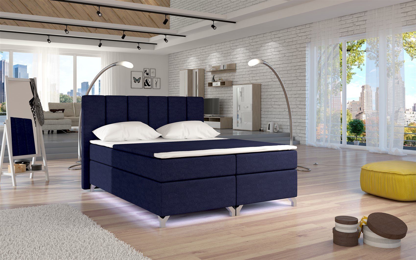 Fun Möbel Boxbett Schlafzimmerbett PARMA mit LED (inkl. Bettkästen, inkl. Kaltschaumtopper)