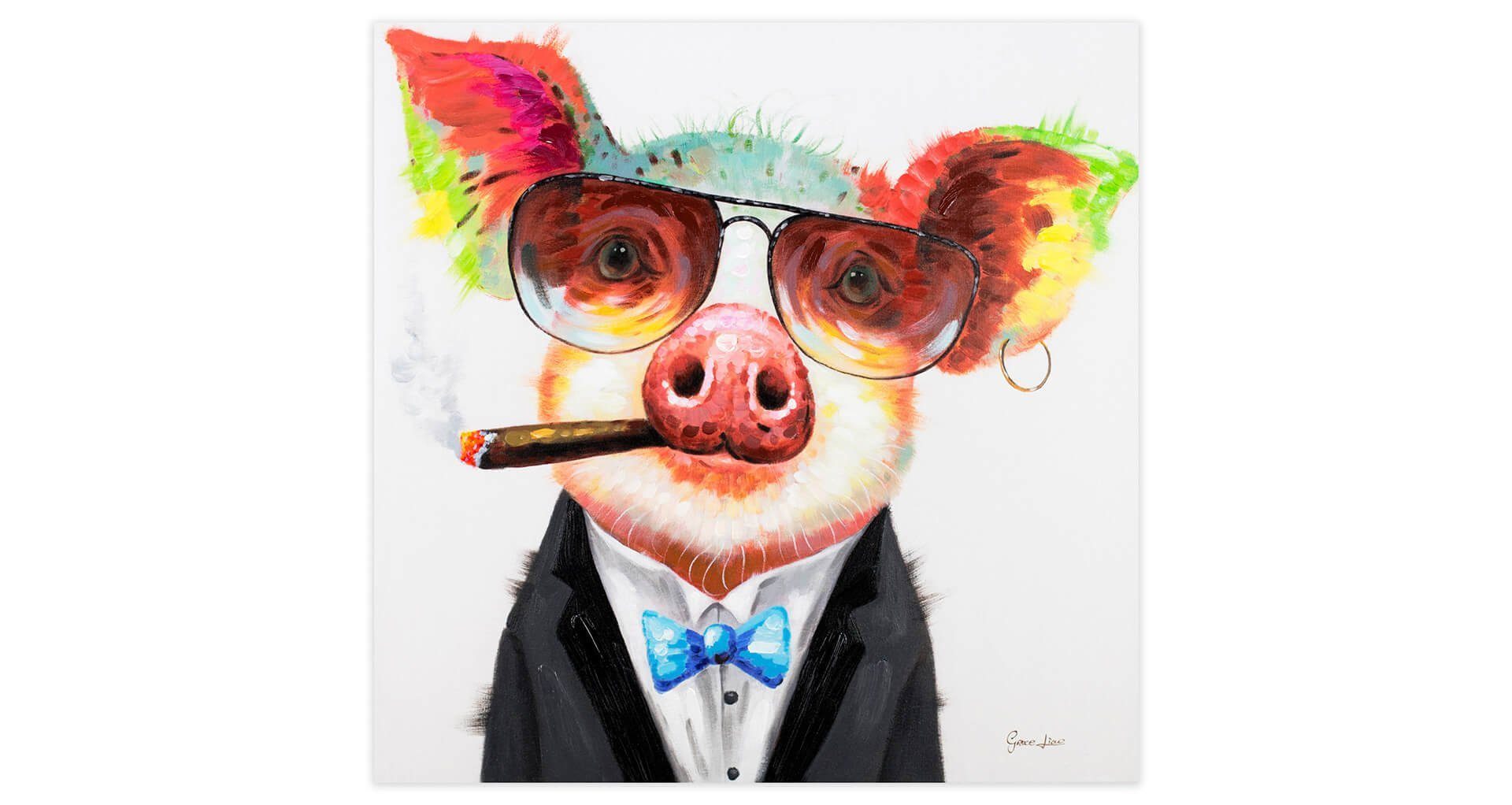 80x80 HANDGEMALT Leinwandbild Gemälde KUNSTLOFT Wandbild cm, 100% Bacon Wohnzimmer Smoking Hot