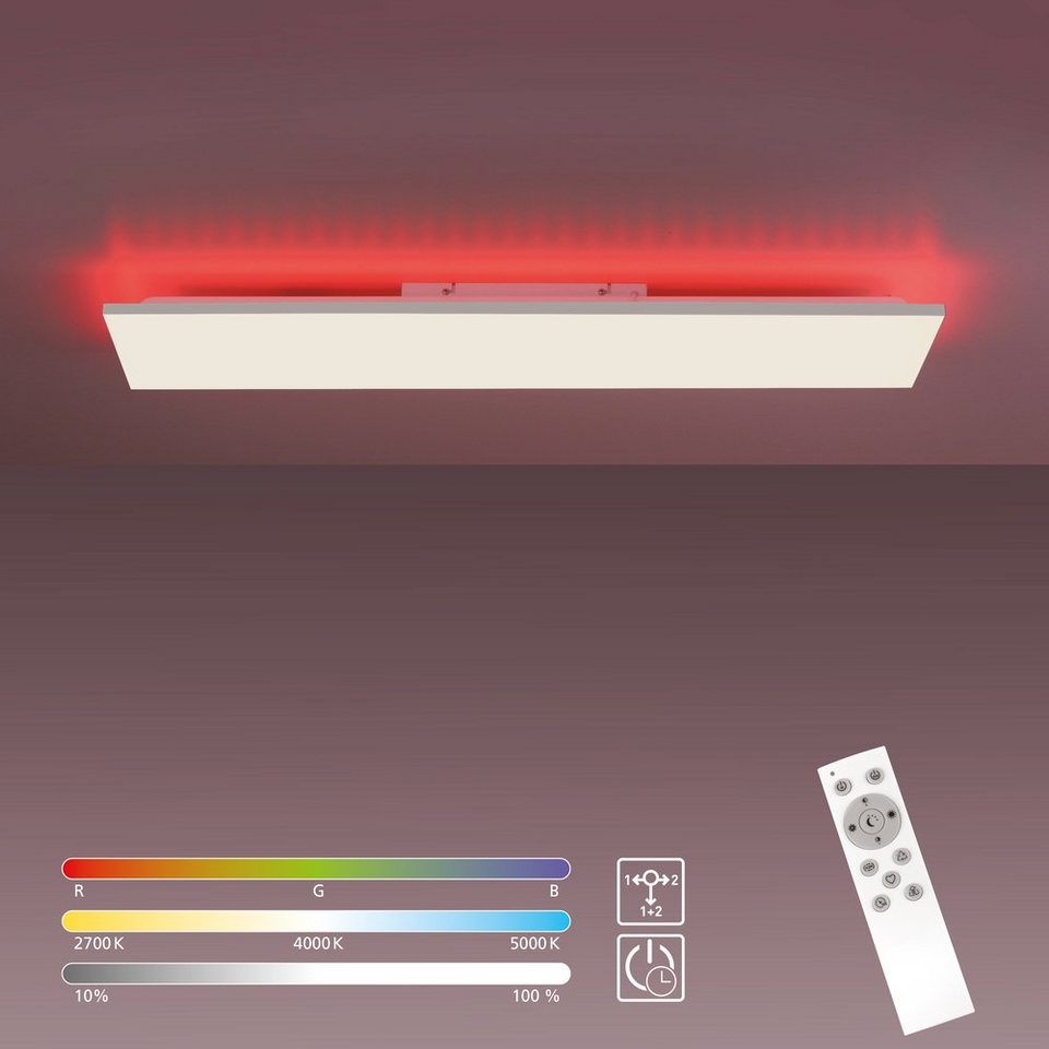 LeuchtenDirekt LED Deckenleuchte LED Panel GUSTAV länglich, Dimmbar,  CCT-Farbtemperaturwechsel, RGB Farbwechsel, Memoryfuktion,  1xLED-Board/27,30W/2700-5000K, Warmweiß - Neutralweiß - Kaltweiß, RGB  Backlight, CCT, Fernbedienung, dimmbar