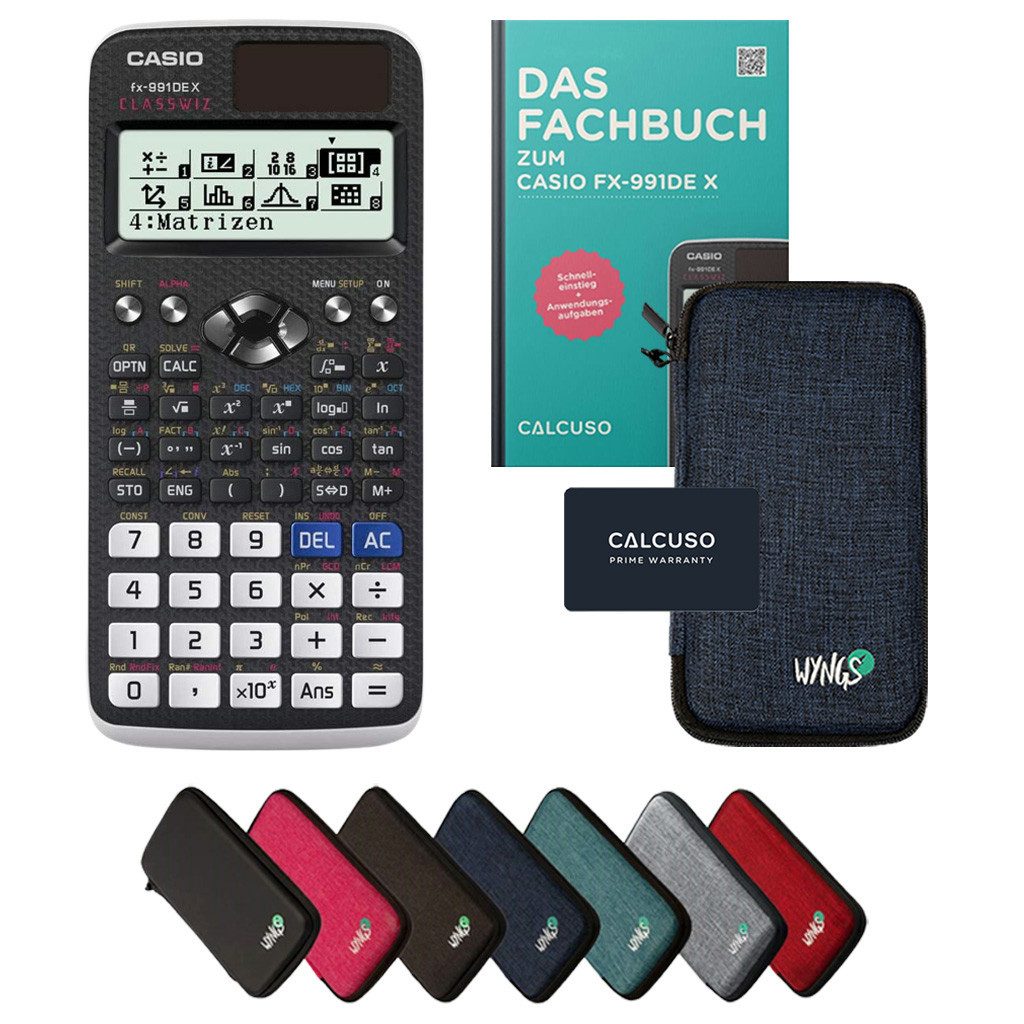 CASIO Taschenrechner fx-991DE X inkl. Schutztasche Blau & Fachbuch (128 Seiten, DIN A5)