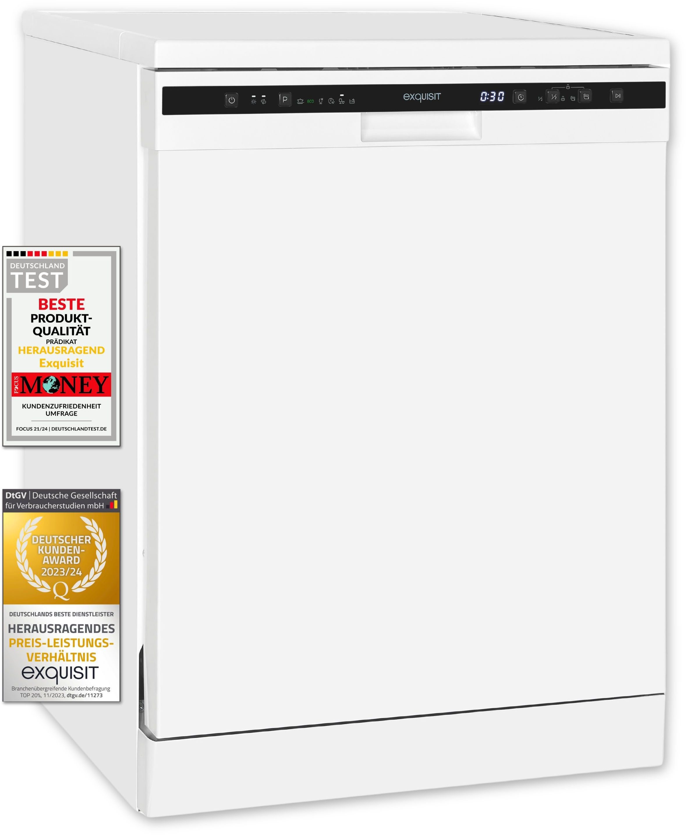 exquisit Standgeschirrspüler GSP6312-030D weiss, 12 Maßgedecke, Stand-/Unterbaugerät, 12 Maßgedecke – 6 Programme mit LED & Timer – Bild 2 von 5
