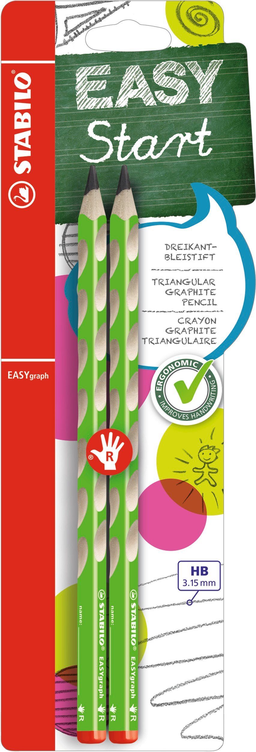 STABILO Bleistift Bleistift: Stabilo Easy Graph HB 2er Packg. grün für Rechtshänder