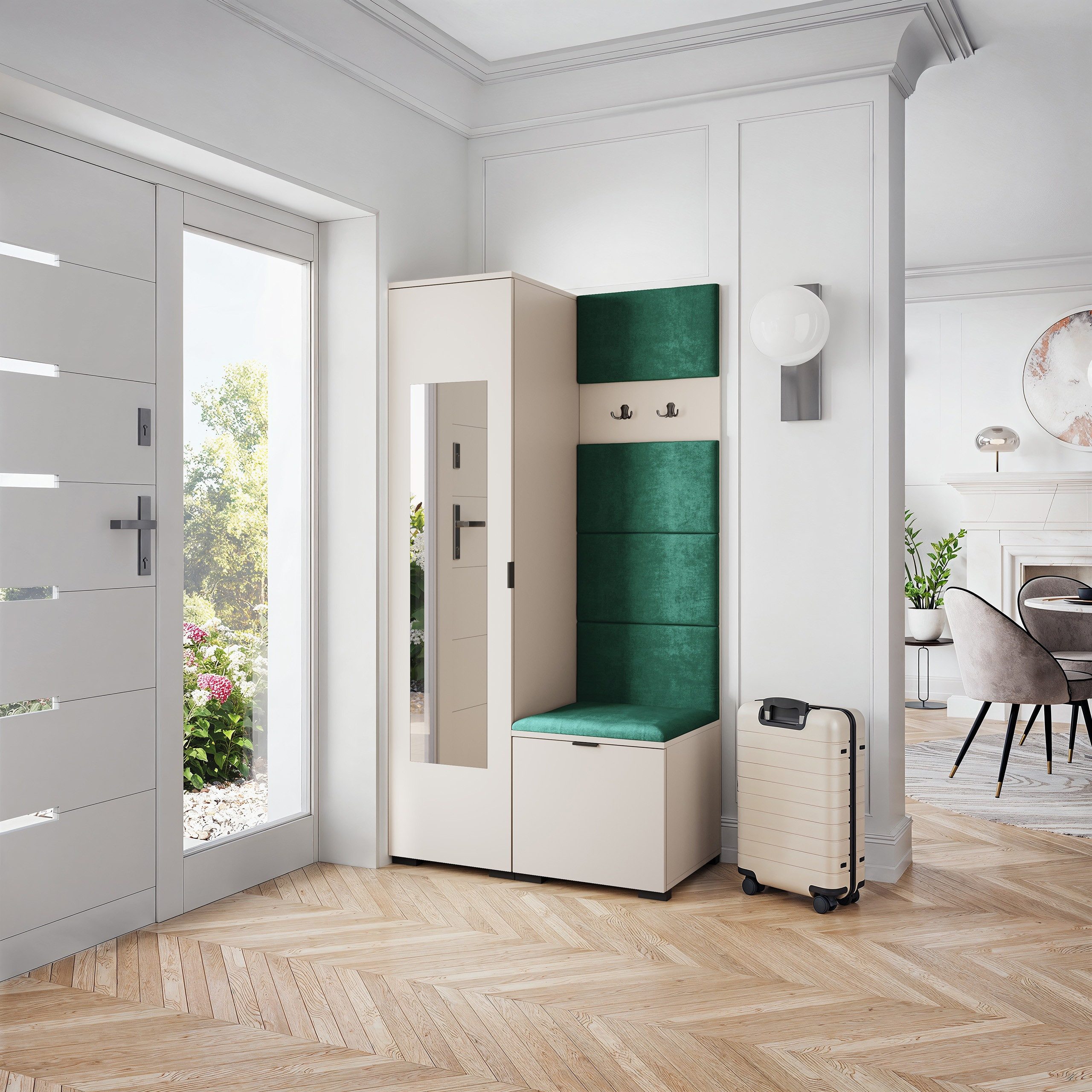 Masseno Garderobenschrank VIRA 95 x 181 cm Garderoben-Set mit Spiegel und 1 Türen Kaschmir