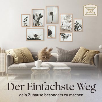 Heimlich Poster Set als Wohnzimmer Deko, Bilder DIN A3 & DIN A4, Grüne Kunst, Blumen
