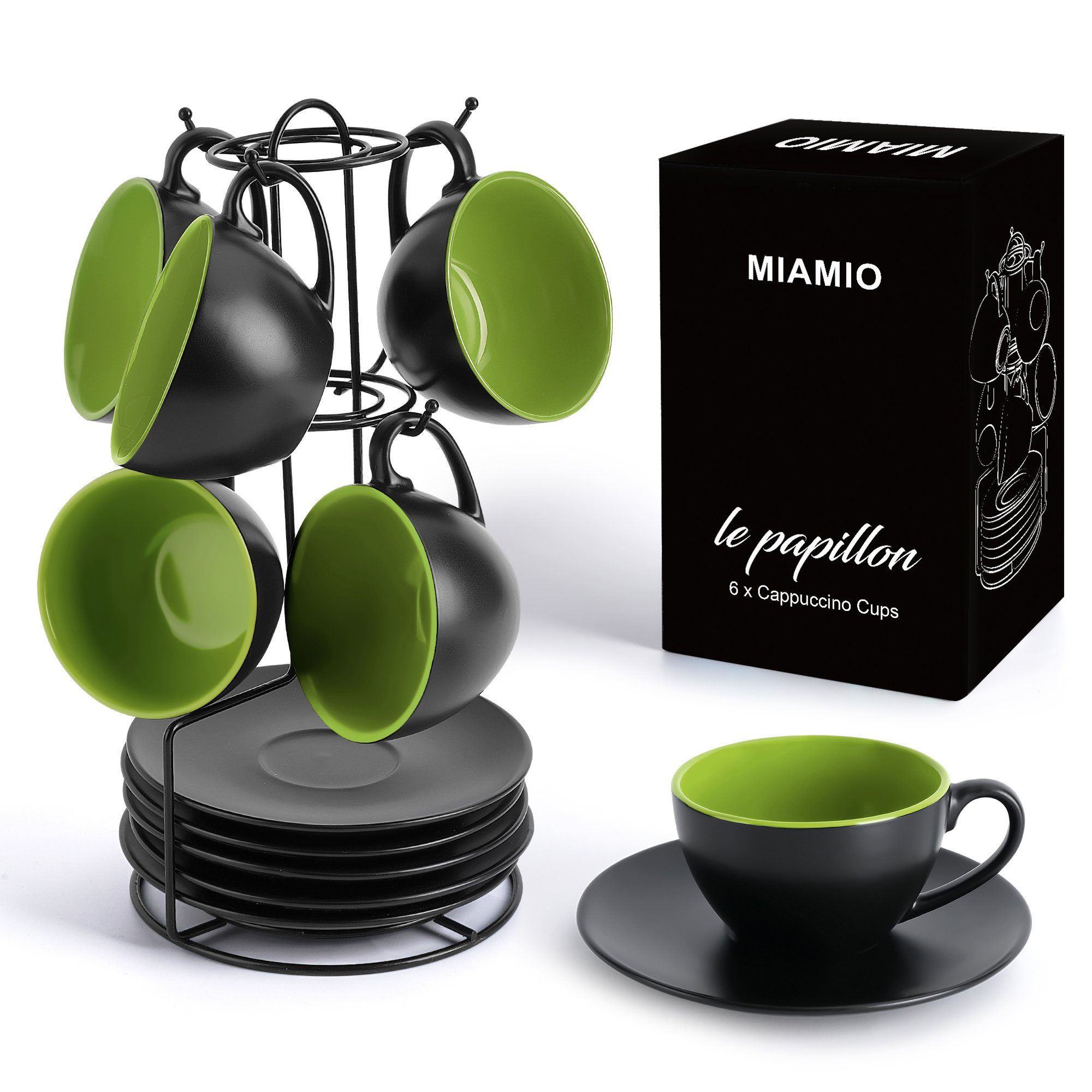 MiaMio Cappuccinotasse Cappuccinotassen Set, Cappuccino Tassen (Innen Grün)