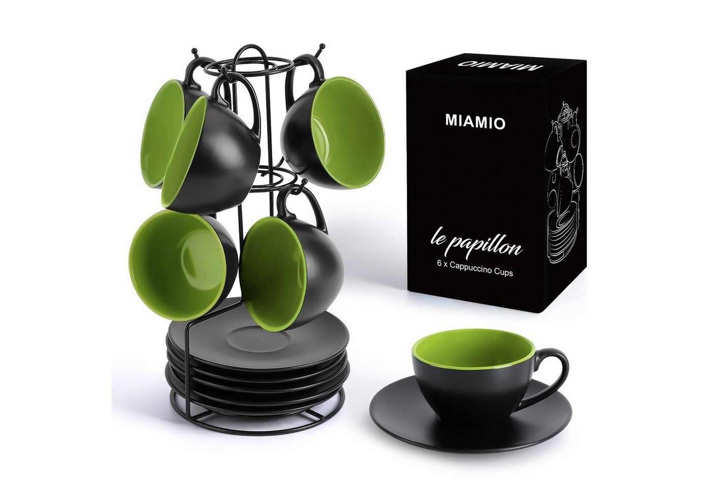 MiaMio Cappuccinotasse 6 x 175ml Cappuccino Tassen / Cappuccinotassen Set Innen Farbig