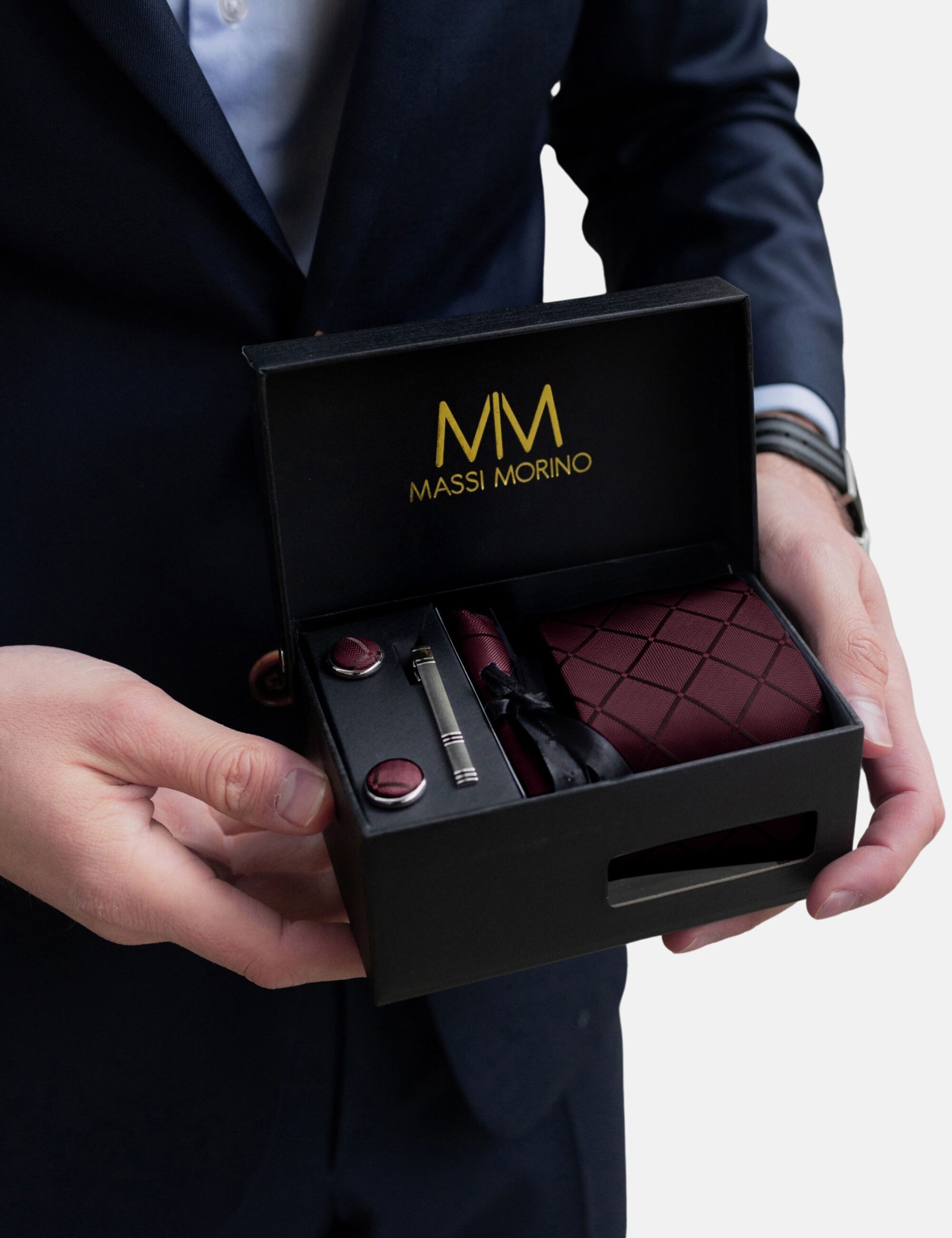 Massi Morino Krawatte (1-St) mit Einstecktuch, Manschettenknöpfen und Krawa günstig online kaufen