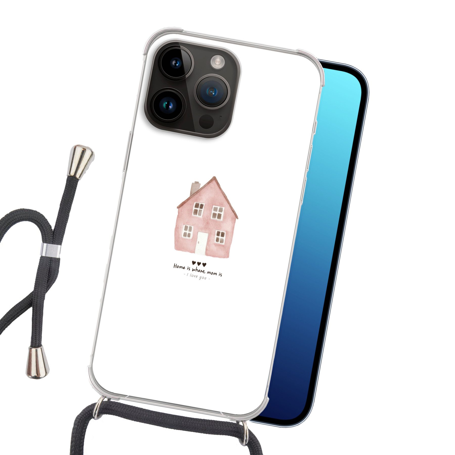 MuchoWow Handyhülle für Apple iPhone 14 Pro Max Landhaus - Rosa - Zitat - Mutter, Tragbare Handyhüllen mit Kette zum umhängen, Handykette Handyband