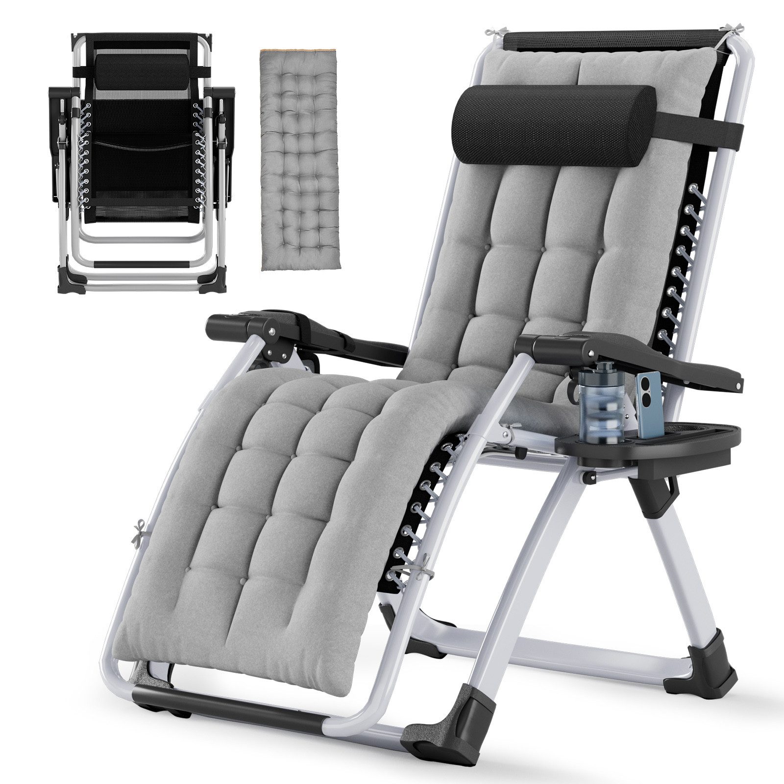 Huracan Gartenliege Sonnenliege Klappbar, Gartenliege Wetterfest mit Ergonomisches Polster, 1 St., Strandliege Verstellbare Rückenlehne, Liegestuhl Garten mit Nackenkissen Getränkehalter Seitentasche