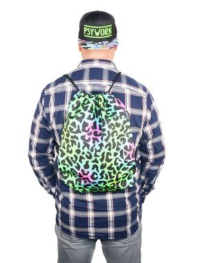 PSYWORK Turnbeutel PSYWORK Schwarzlicht Turnbeutel Rucksack Neon "Animal Print Leopard", UV-aktiv, leuchtet unter Schwarzlicht