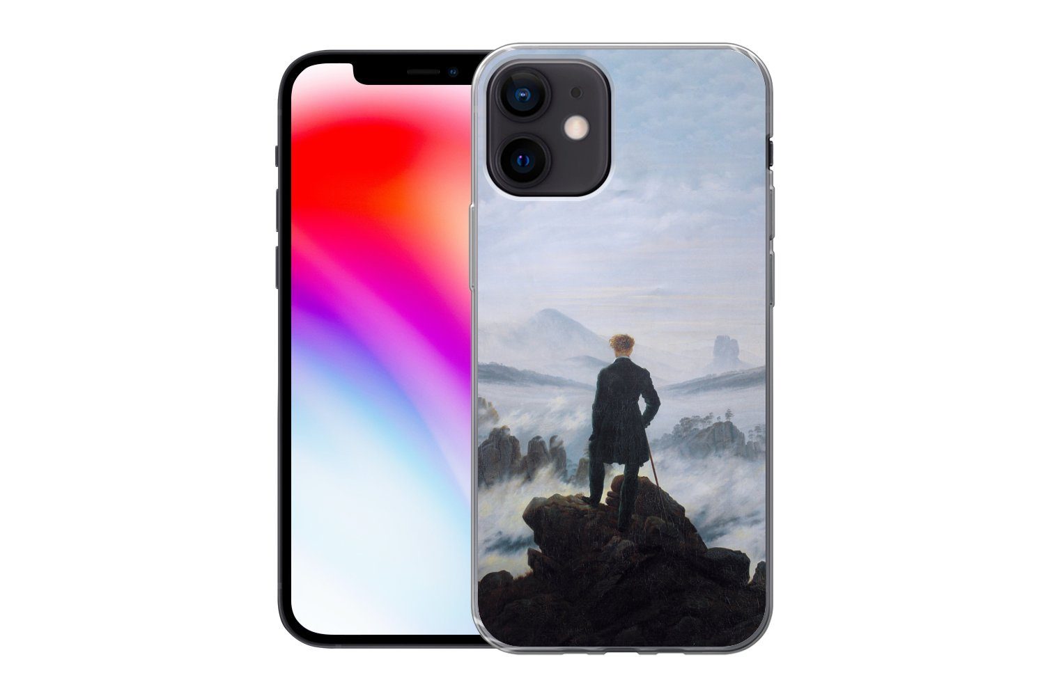 MuchoWow Handyhülle für Apple iPhone 12 Der Wanderer über dem Nebelmeer - Caspar David Fri, Smartphone-Bumper, Print, Handy Schutzhülle Dünn