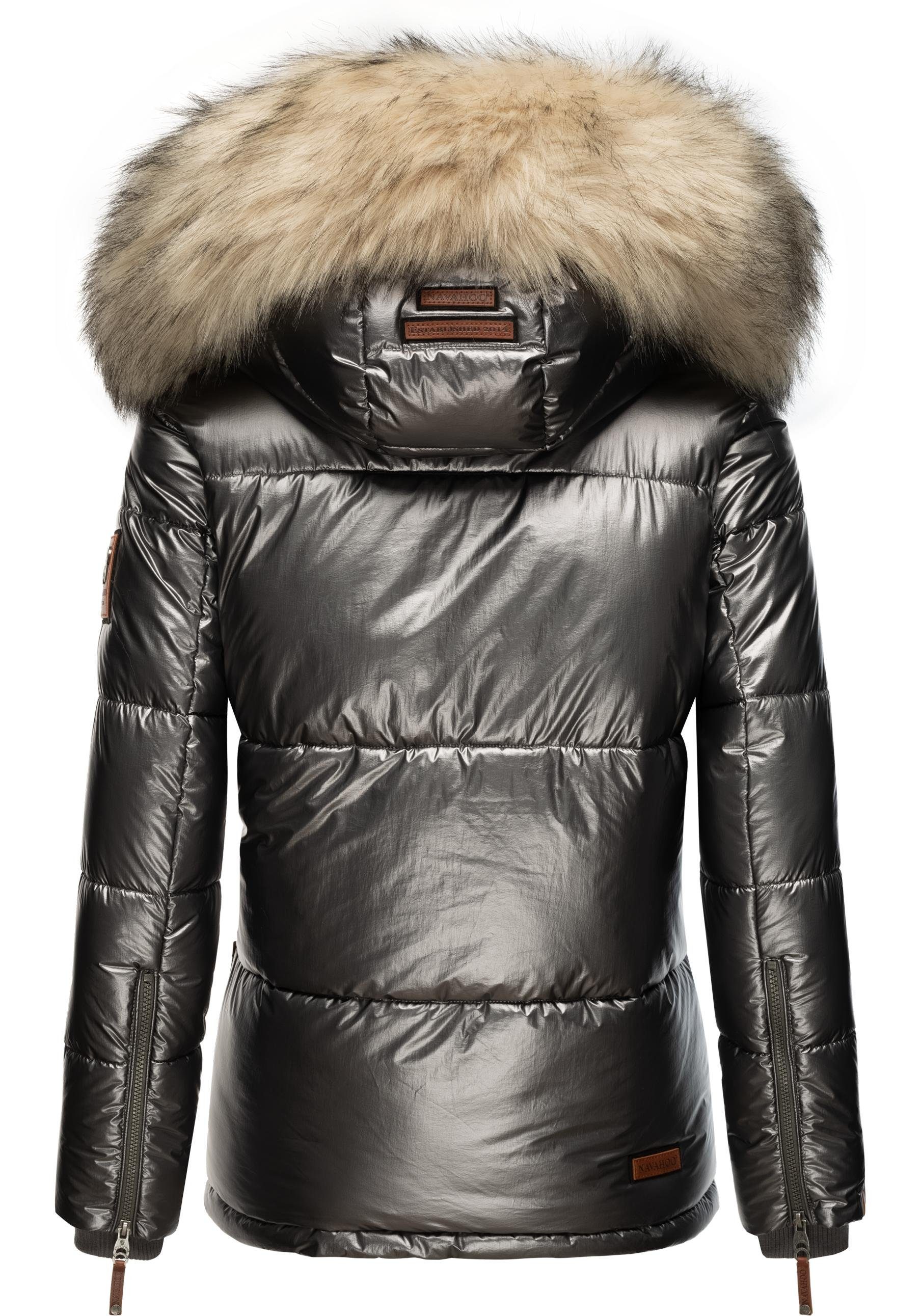 Navahoo Winterjacke Tikunaa warm gefütterte Damen Steppjacke mit Kunstfellkapuze