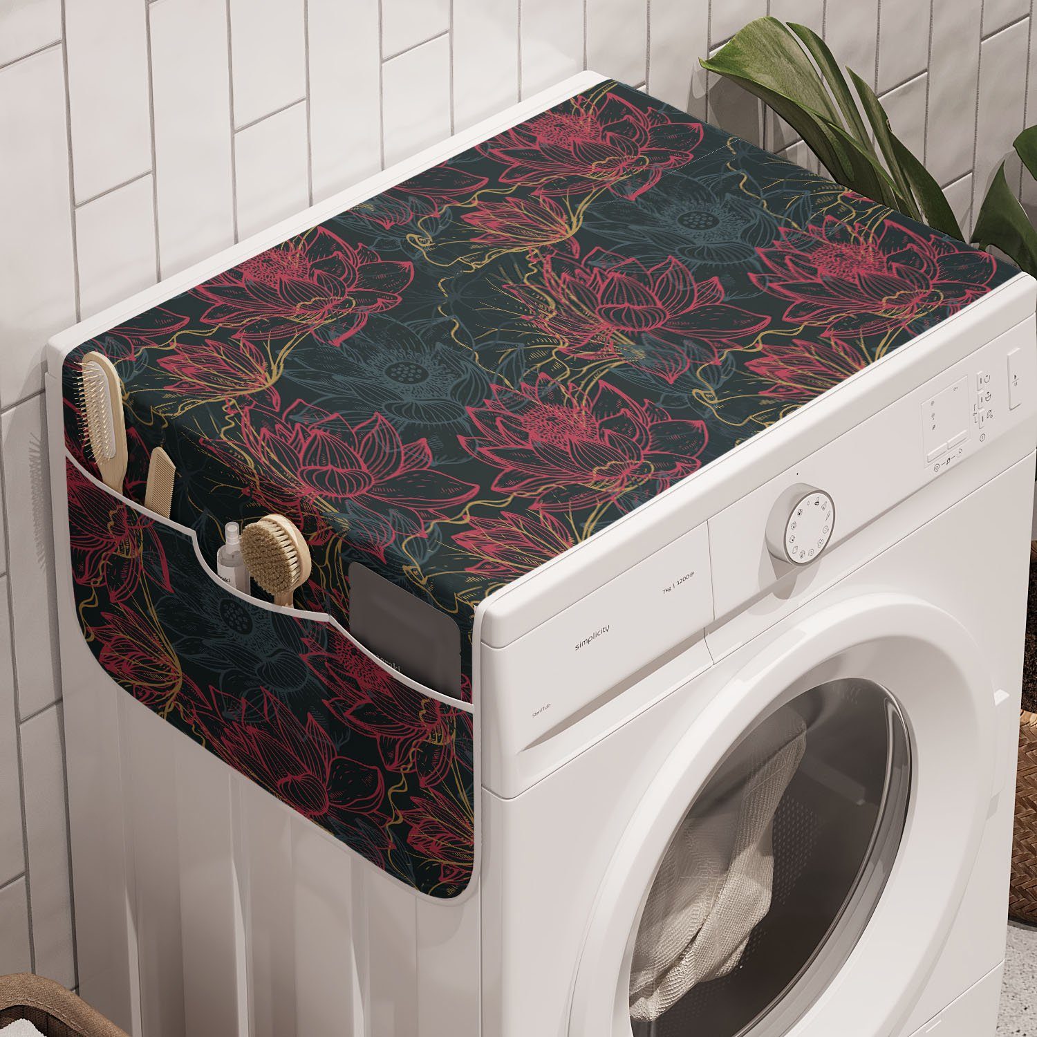 und Asien von Waschmaschine Trockner, Anti-Rutsch-Stoffabdeckung Konzept der Badorganizer für Abakuhaus Blumen Lotus