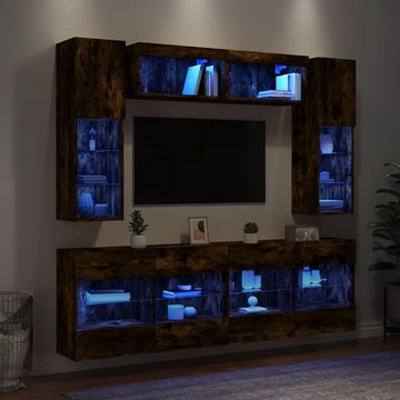vidaXL TV-Wand 6-tlg. TV-Wohnwand mit LED-Leuchten Räuchereiche, (1-St)