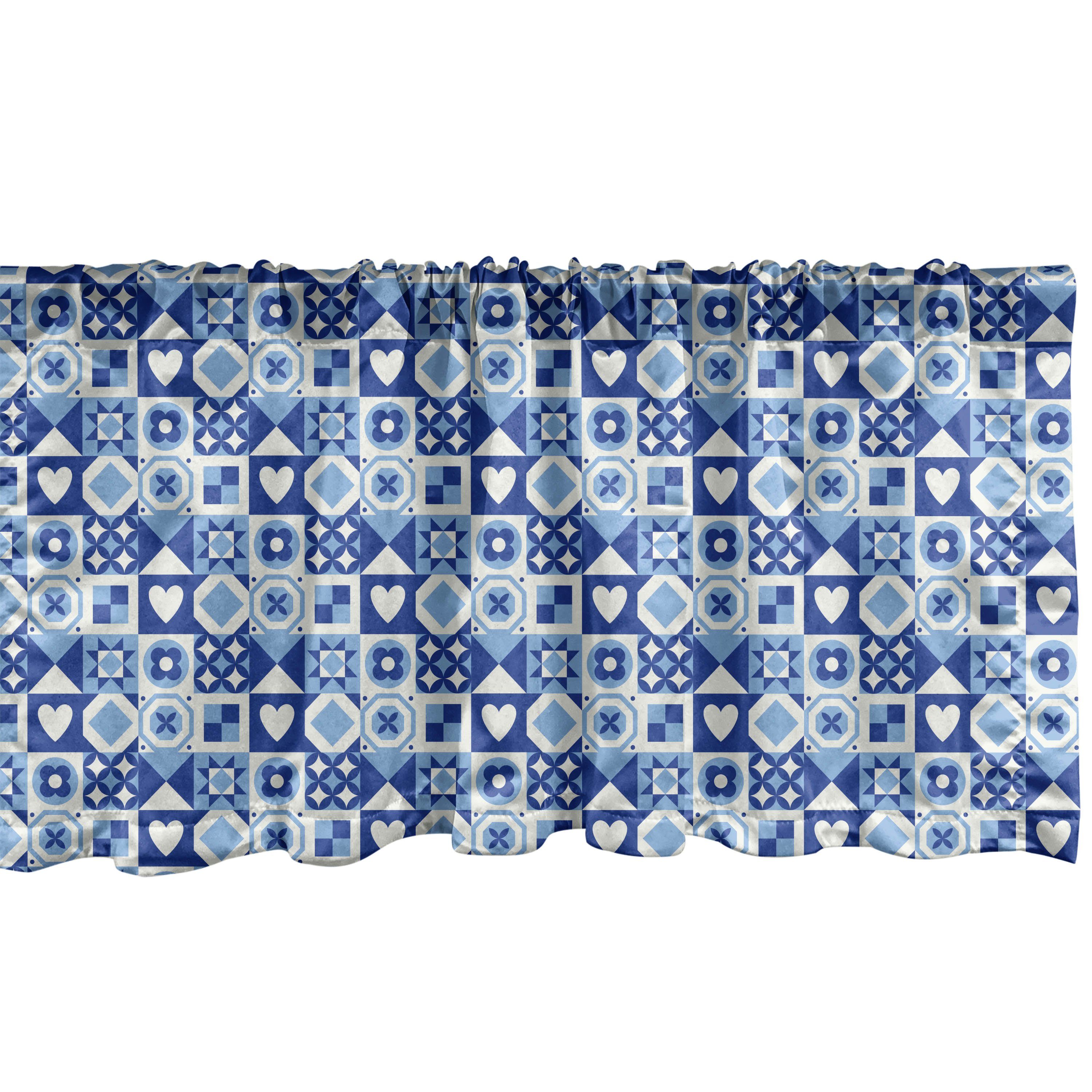 Scheibengardine Vorhang Volant für Küche Schlafzimmer Dekor mit Stangentasche, Abakuhaus, Microfaser, Navy blau Zusammenfassung Grid Squares