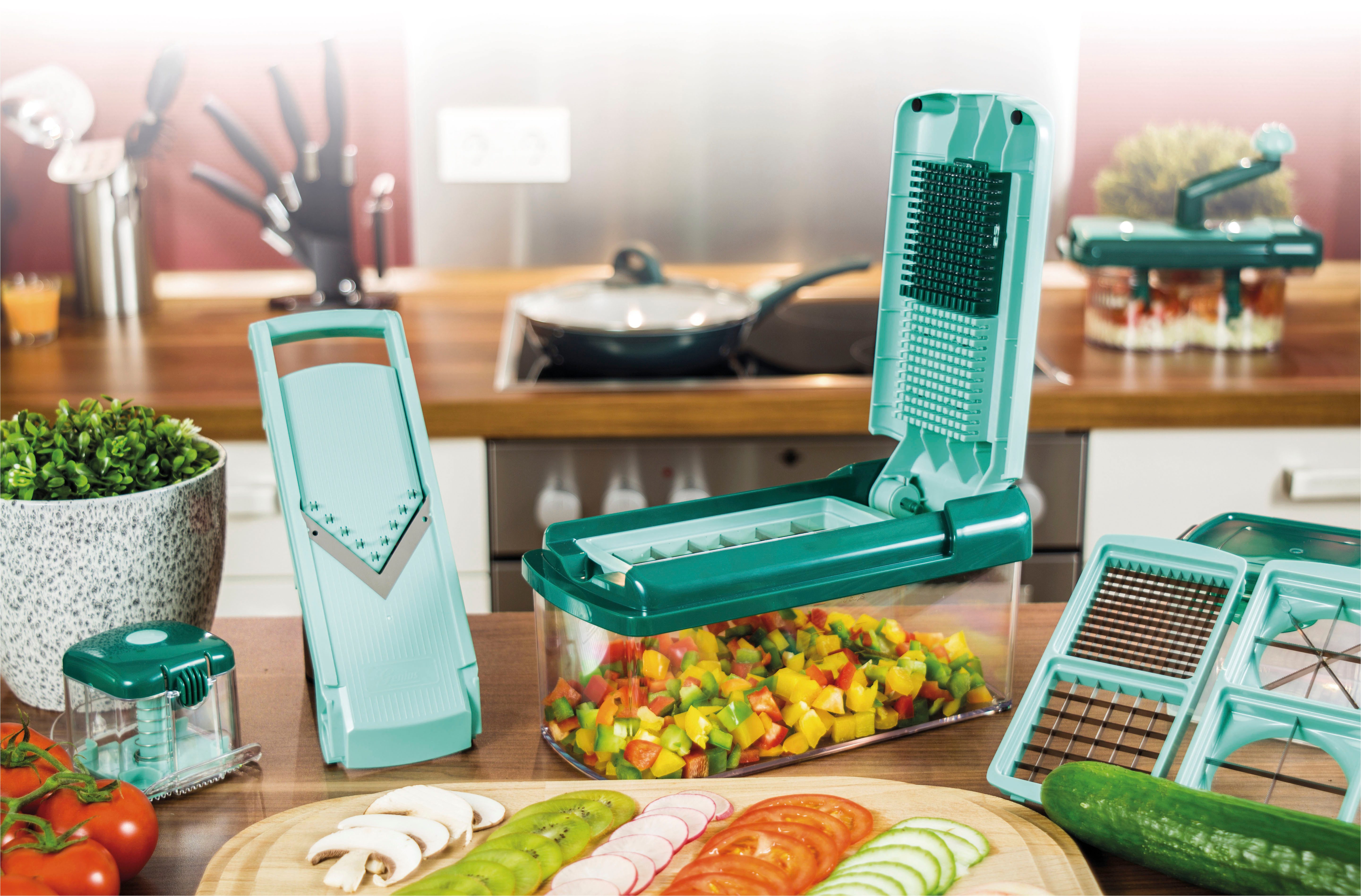 Genius Zerkleinerer Nicer Dicer Fusion Set 13-tlg., Einfach, praktisch, sicher und platzsparend! – Bild 2 von 5