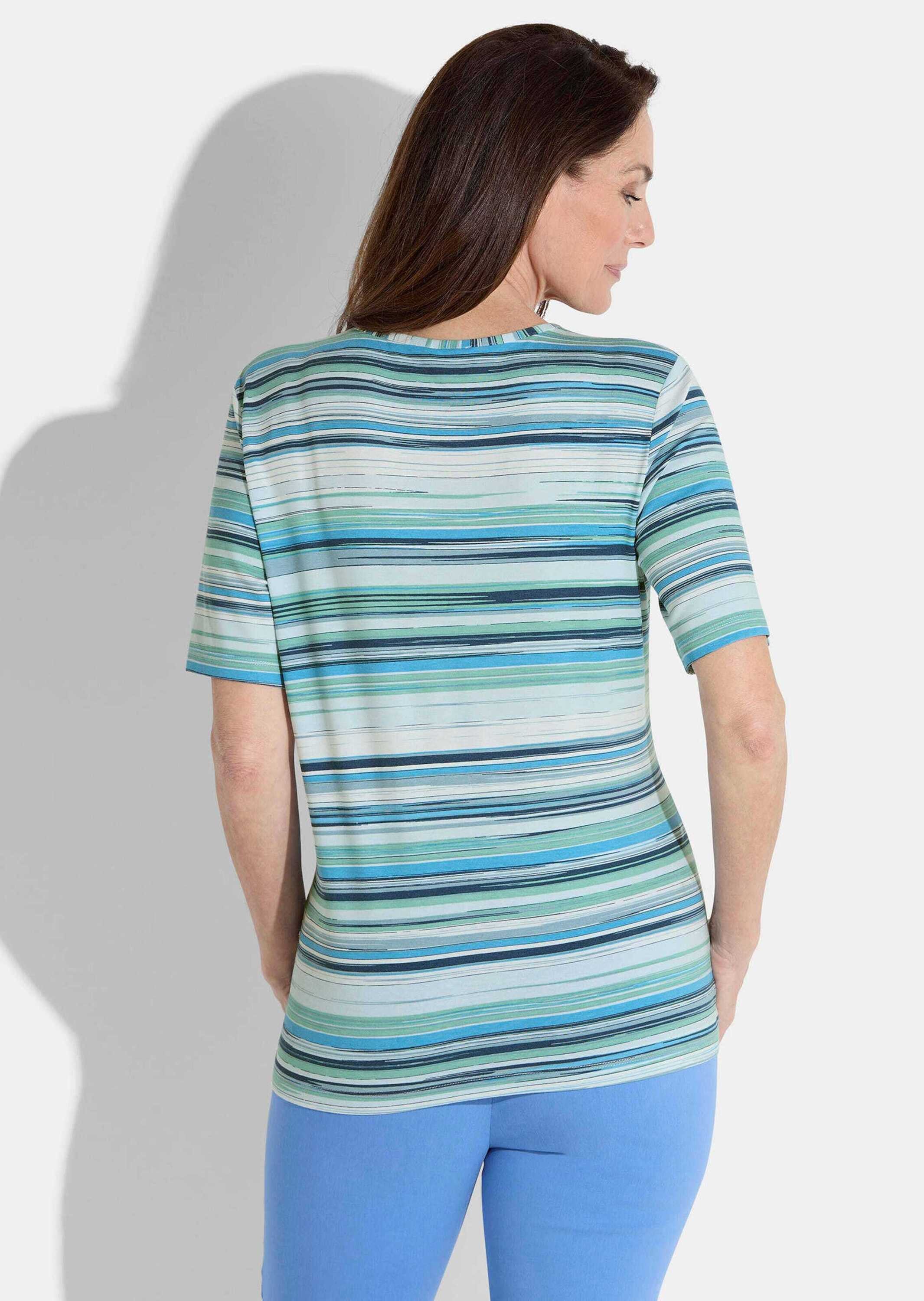 GOLDNER T-Shirt Kurzgröße: Blusenshirt im Streifen-Look Stilvolles Viskoseshirt mit Rundhalsausschnitt und Halbarm