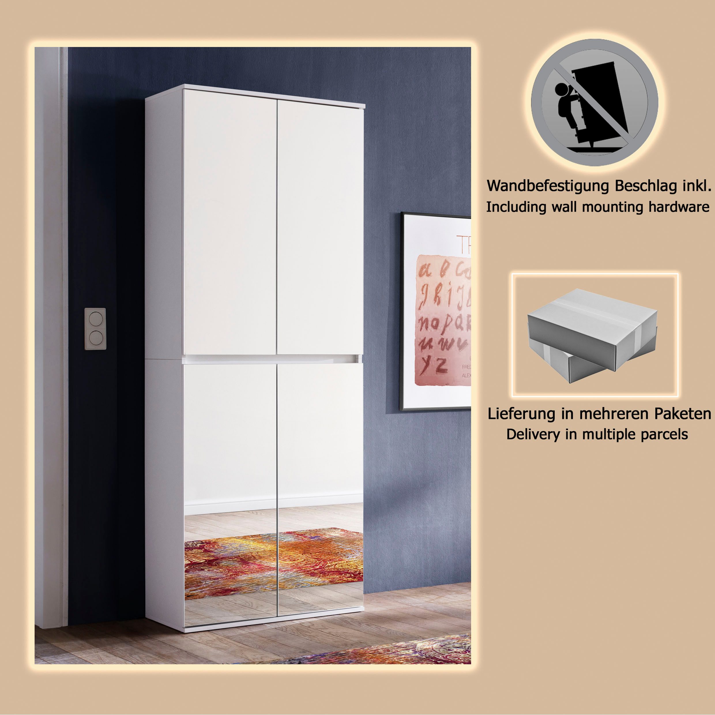 Home affaire Garderobenschrank Malcesine Garderobenschrank mit 4 Türen - (B/T/H) 74/34/191 cm – Bild 5 von 5