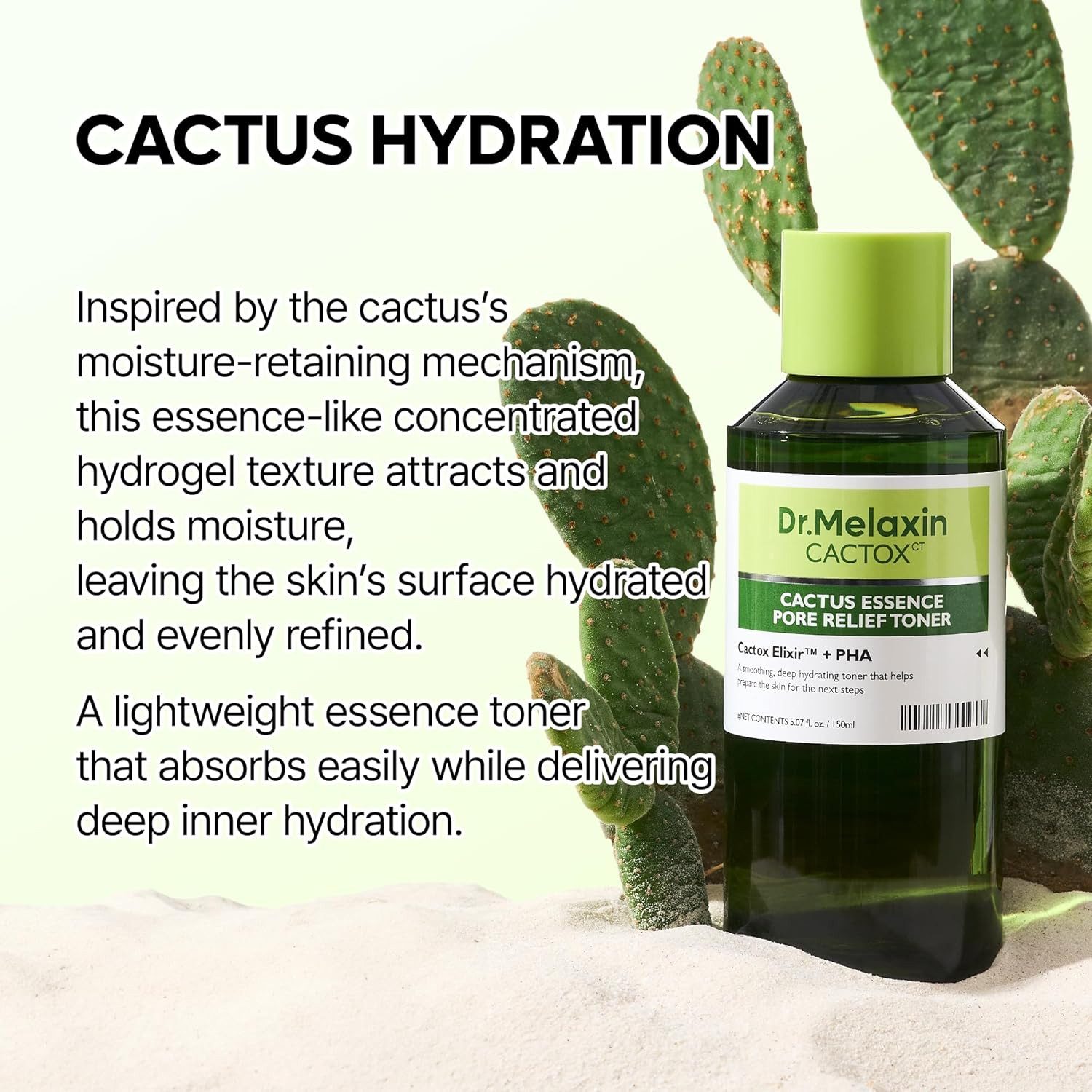 Dr.Melaxin Toner Cactox Cactus Essence Pore Relief Toner 150 ml – K-Beauty Toner mit Kaktus-Extrakt, Niacinamide, 9-fach Hyaluron – Leichter Essenz-, Toner mit 9-fach Hyaluronsäure-Komplex und Kaktus-Extrakt