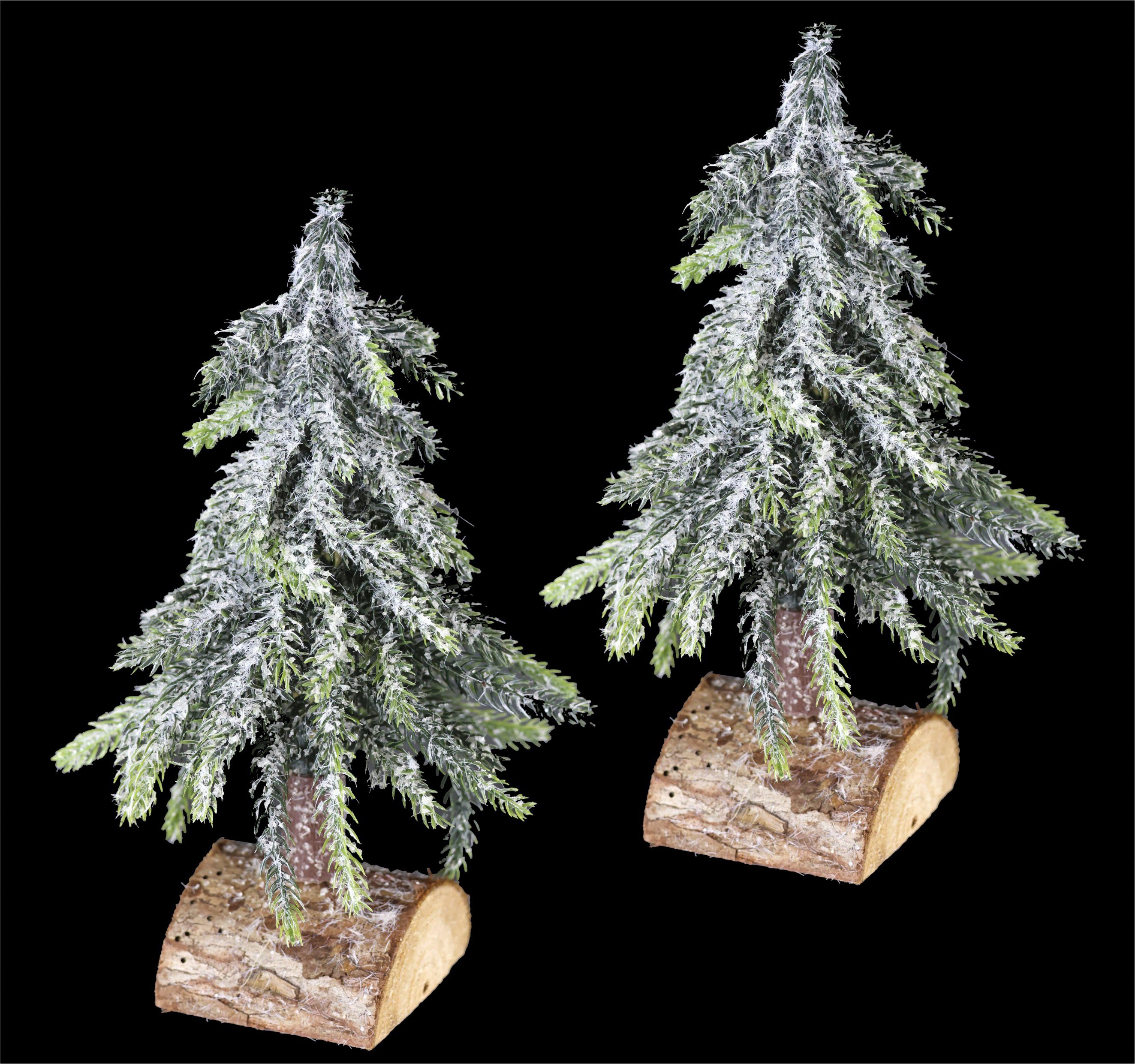 I.GE.A. Dekobaum Weihnachtsdeko, Weihnachtsbaum (Set, 2 St), Künstlicher mini Tannenbaum geeist auf Holzsockel 25 cm – Bild 3 von 5