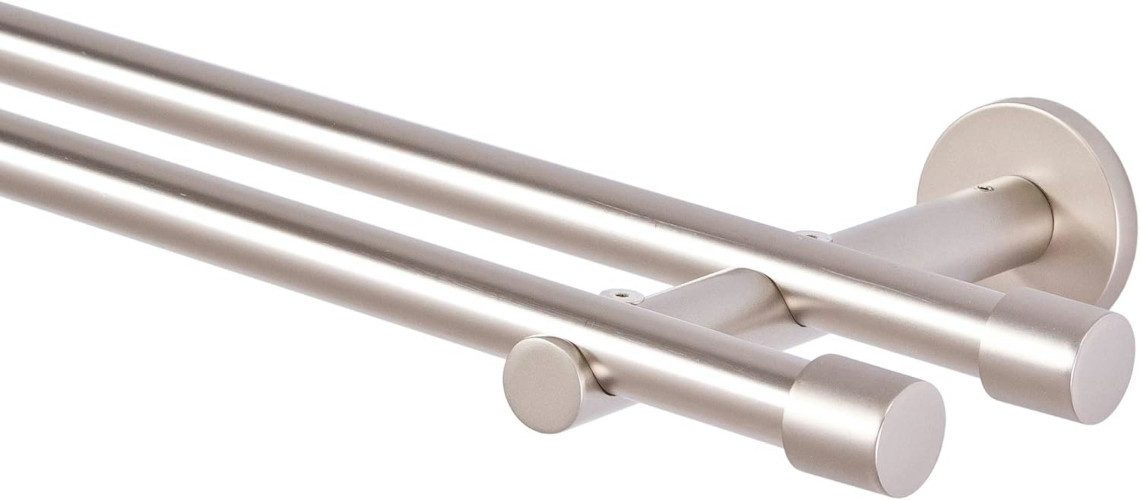 MDEKOR Gardinenstange komplette Ø 16 mm mit Endkappen, kürzbar, Wandmontage, 2-läufig, 120 cm Chrom Matt – Bild 2 von 5