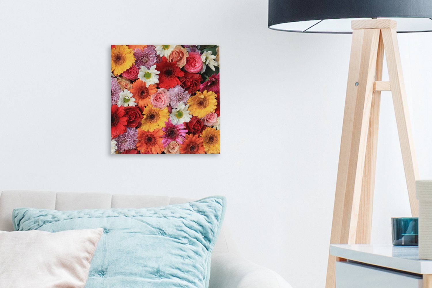 Leinwandbild Wohnzimmer St), Blumen für - Schlafzimmer Bilder Leinwand OneMillionCanvasses® Farben Rosen, - Gerbera (1 -