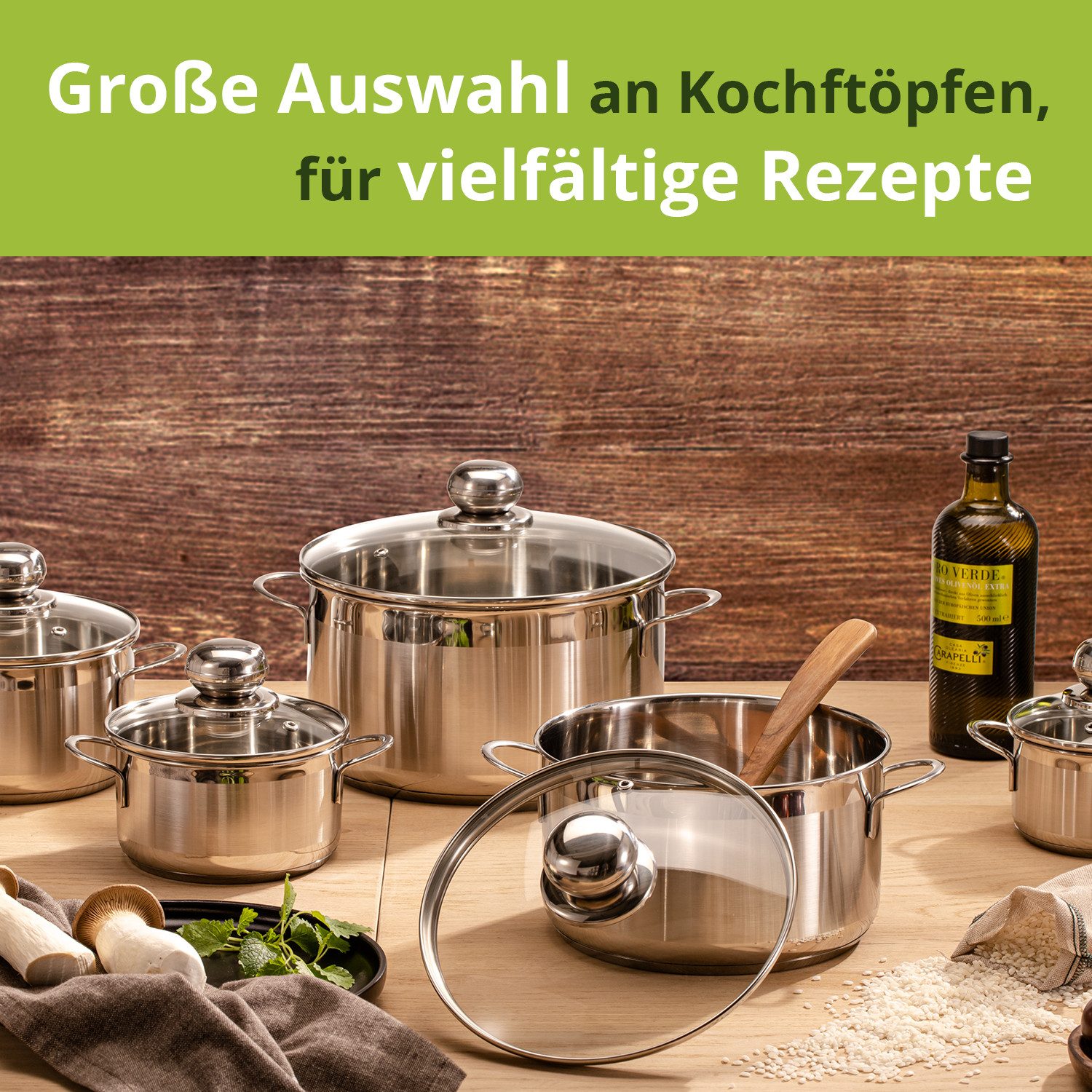 Levelone Fleischtopf Mini Kochtopf 12 cm Durchmesser, unbeschichtet, Edelstahl, 0,8 Liter Volumen, Glasdeckel, für alle Herdarten inklusive Induktion