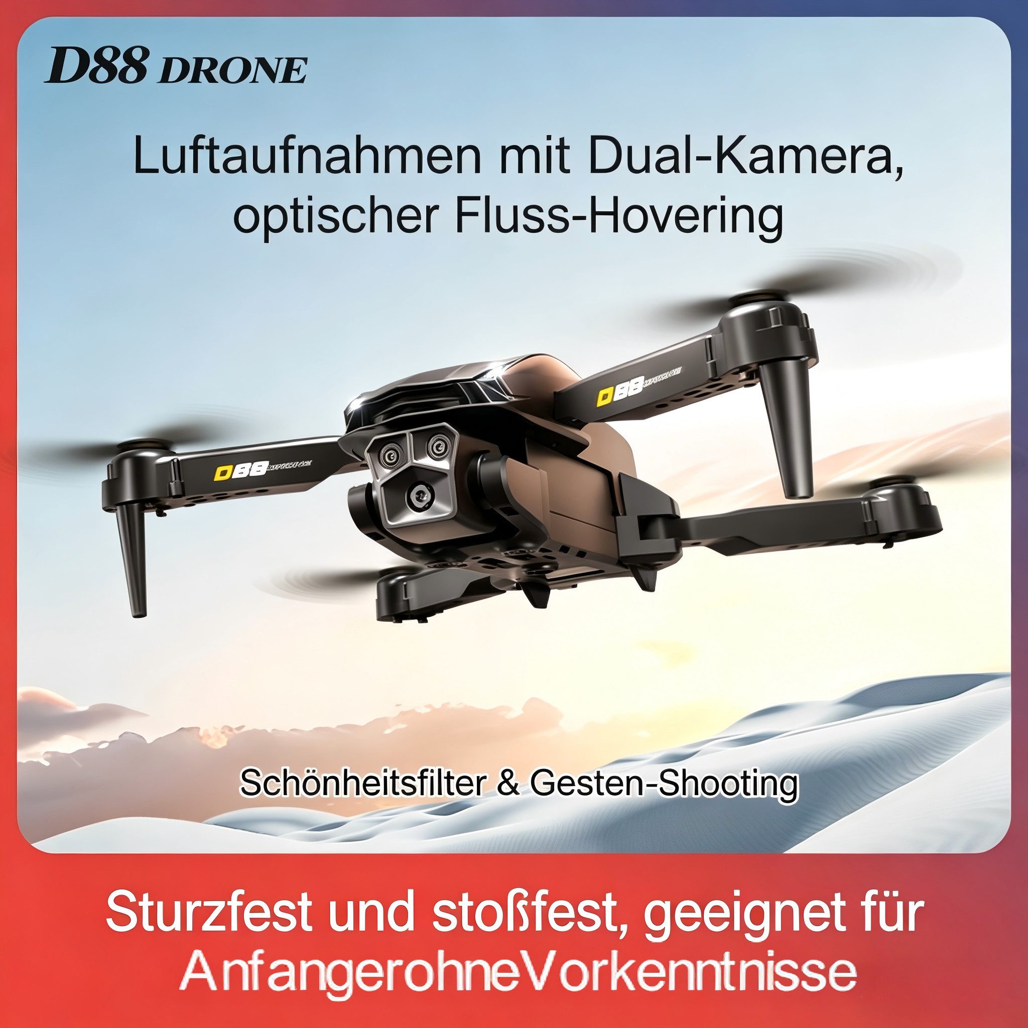 FACEGLE Faltbare Dualkamera-Drohne mit optischem Flow & Hindernisvermeidung Drohne (mit 90° neigbarer Kamera und Ein-Klick-Funktionen)