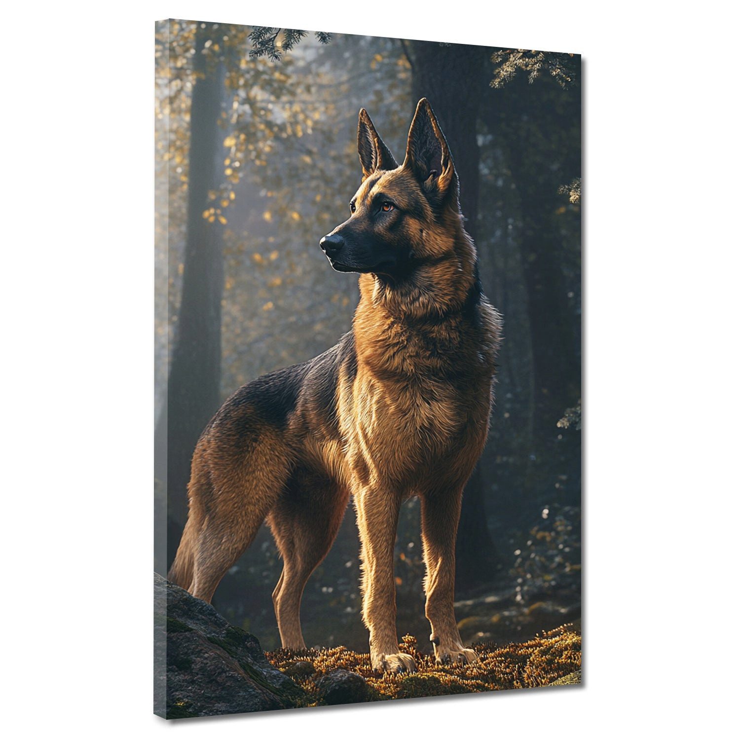Artedinoi Leinwandbild Schäferhund im Wald Lichtstimmung Leinwandbild Wandbild Kunstdruck XL, Schäferhund im Wald