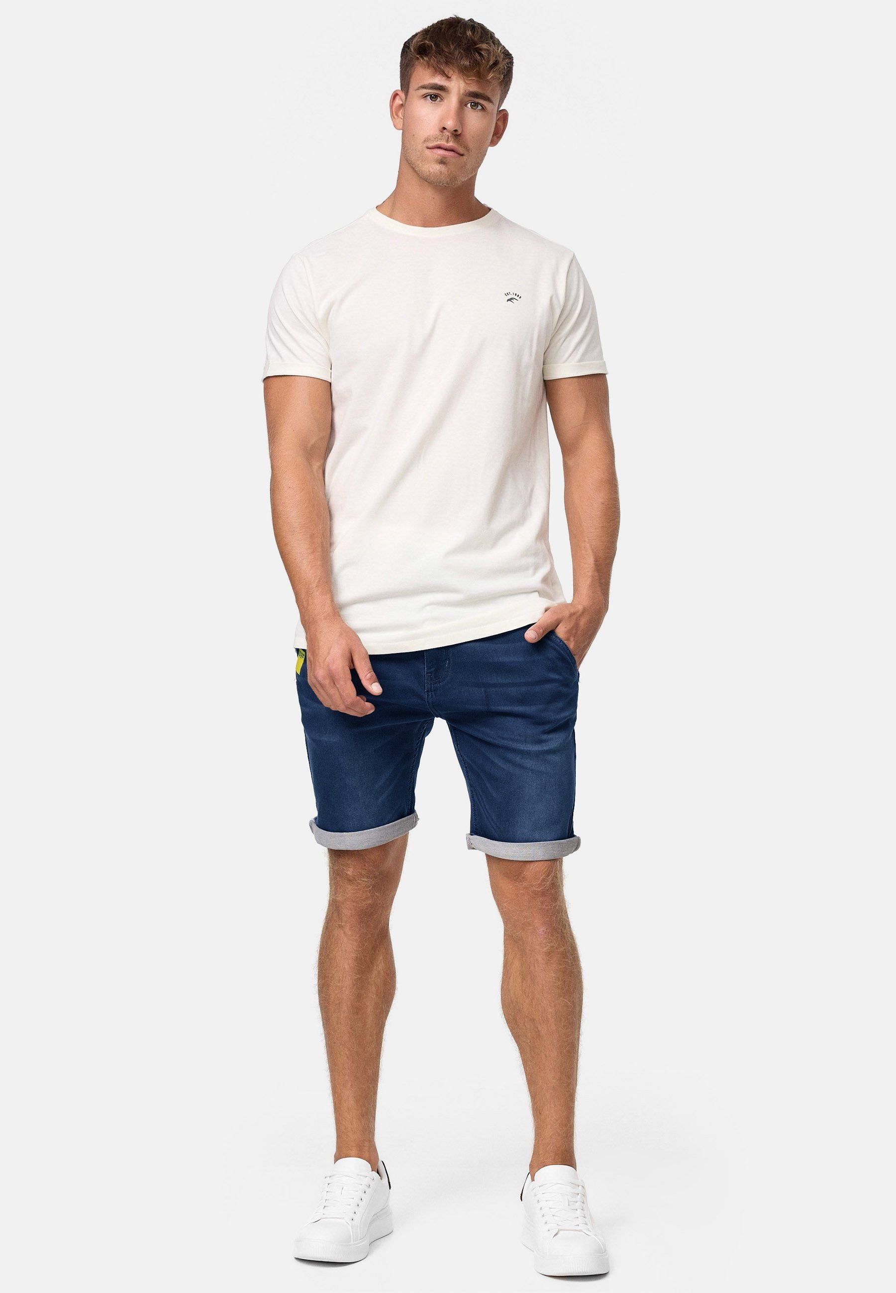 Indicode Jeansshorts Herren Azibo Jeans Shorts Herrenshorts elastischer Bund samt Tunnelzug