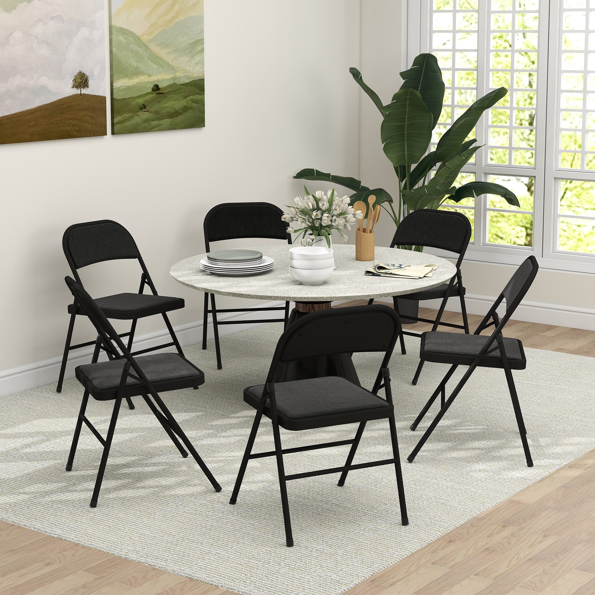 HOMCOM Klappstuhl Campingstuhl gepolstert (Klappbar Bürostuhl, 2 St), für Gäste, Büro, Camping, Schwarz