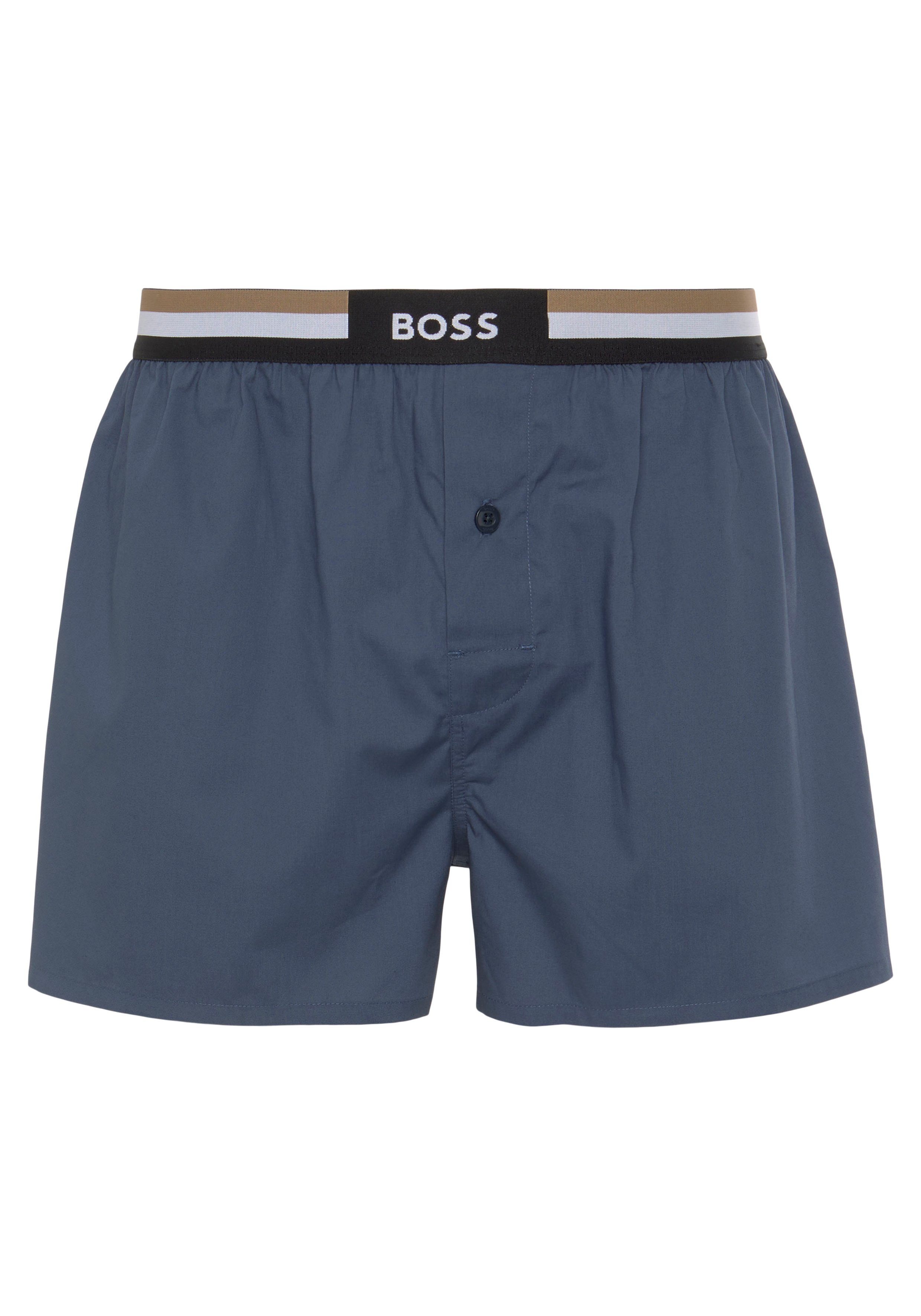 BOSS Boxershorts 2P Boxer Knopfverschluss mit (Packung, Shorts Open Blue 2-St) EW